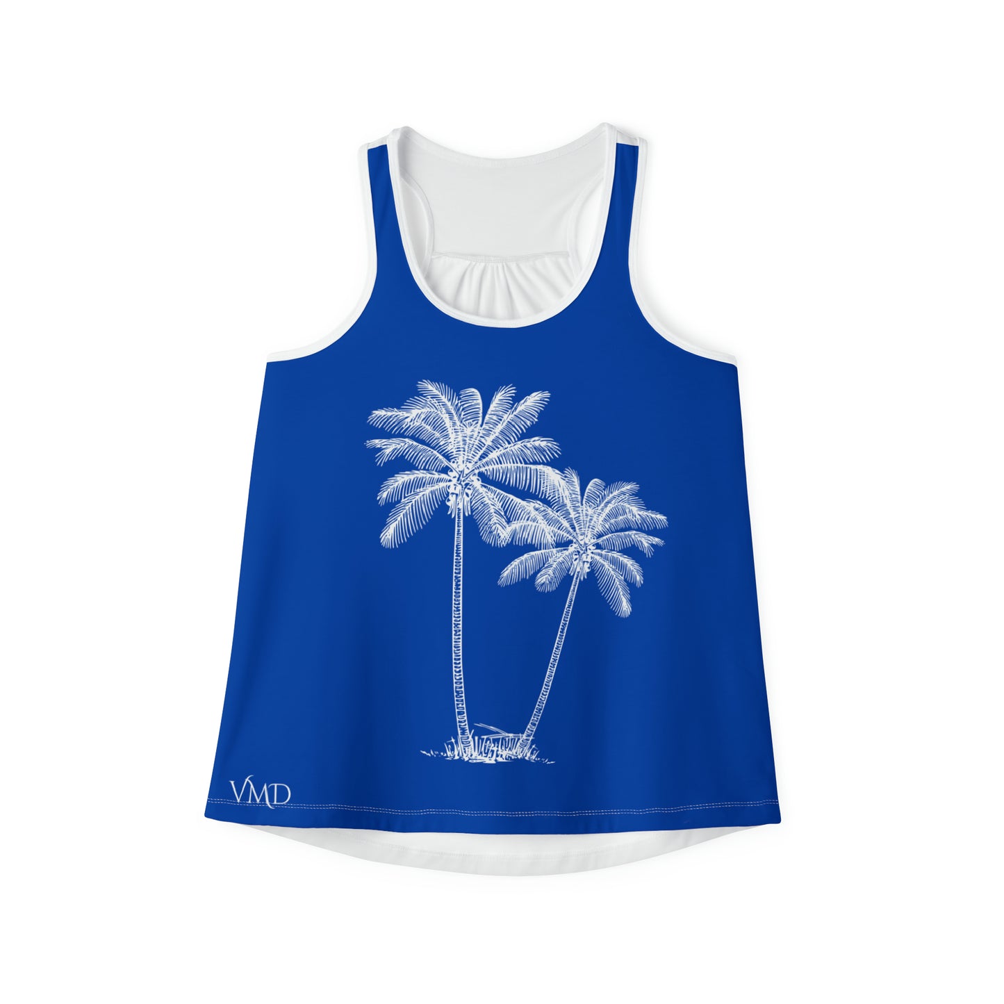 Women's Tank Top/Colored Lining/Black/White (AOP)Palm Tree/Blue/White