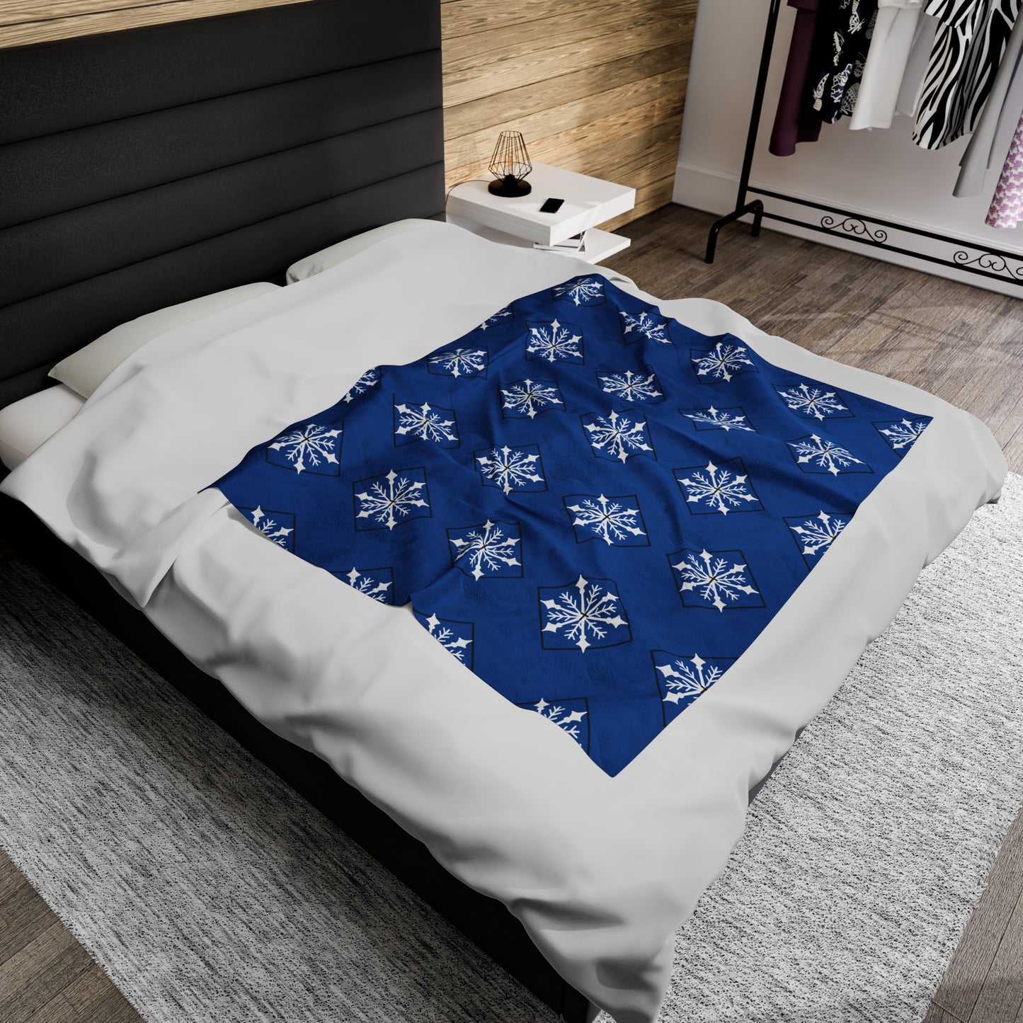 Velveteen Plush Blanket/Holiday/Snowflake/Blue