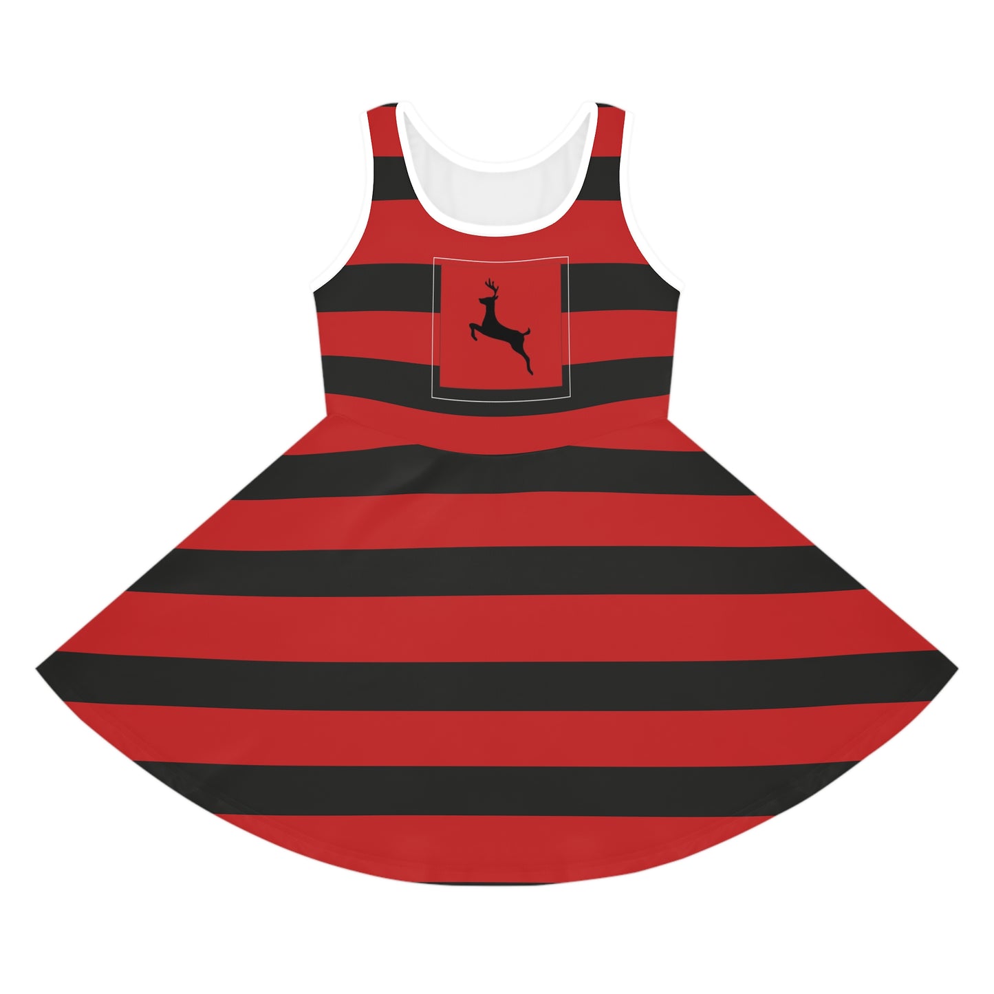 Girls' Sleeveless Sundress (AOP)/ Reindeer Black/Red Striped