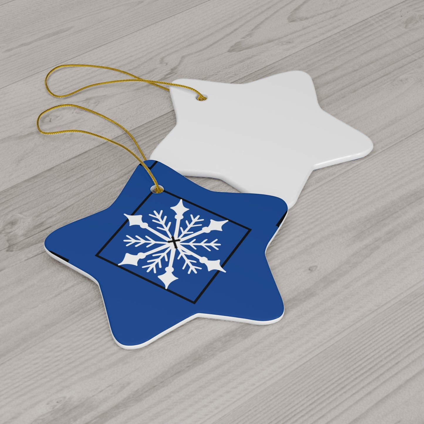 Ceramic Ornament, 4 Shapes/ Dark blue/ White Snowflake