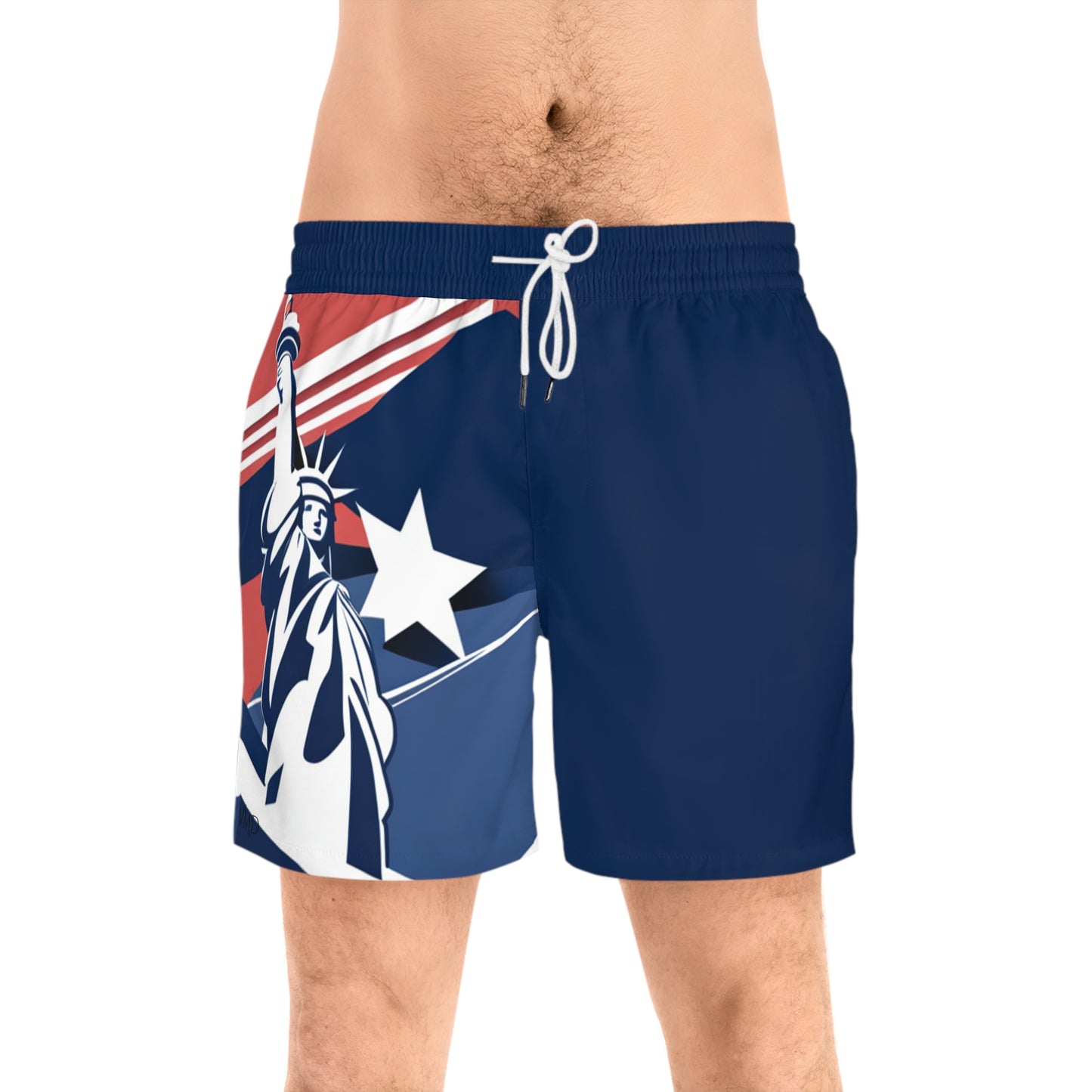 Men's Mid-Length Swim Shorts (AOP)/Statue of Liberty/R/W/B