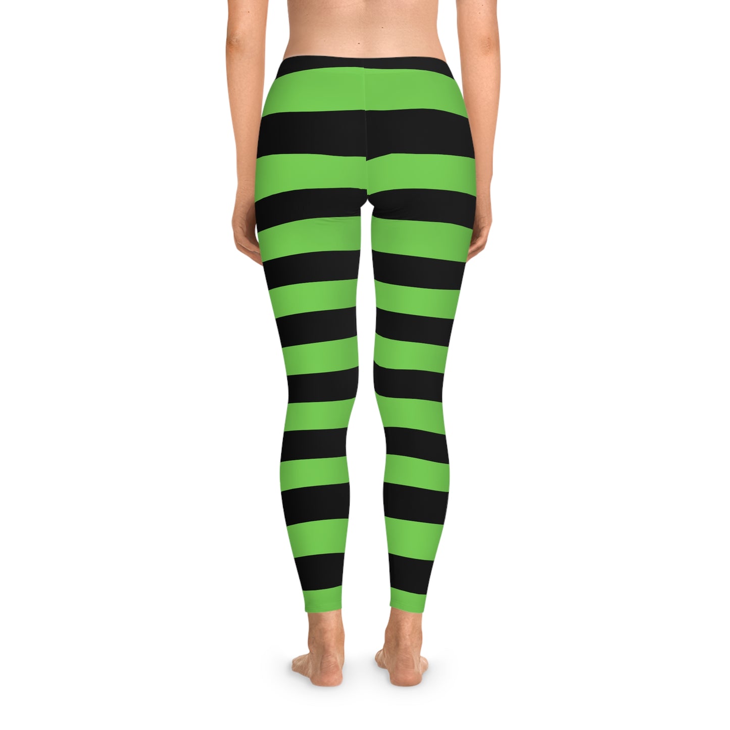 Womans Stretchy Leggings (AOP)/Witch Stripes/Green