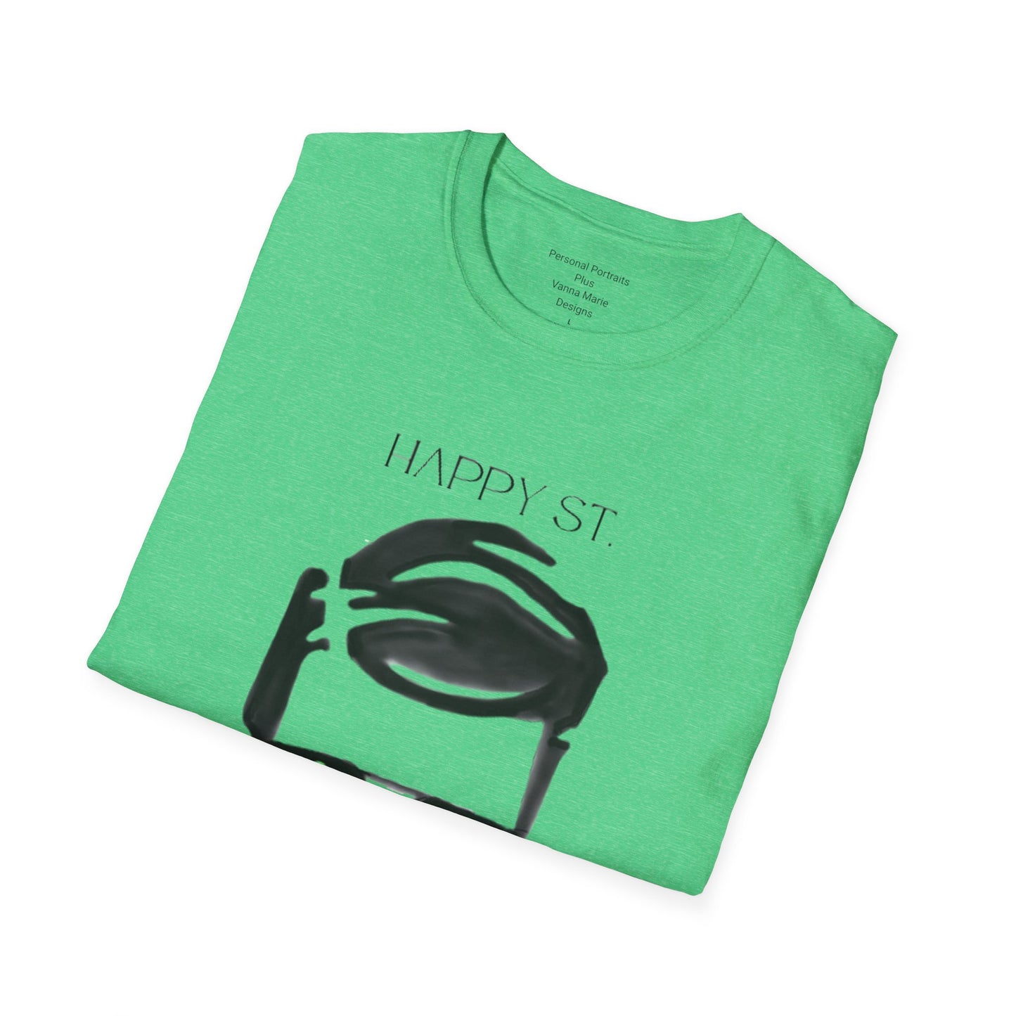 Unisex Softstyle T-Shirt/Happy St. Patrick's Day/ Man/ Brunette/ Black Glasses/Green Clovers