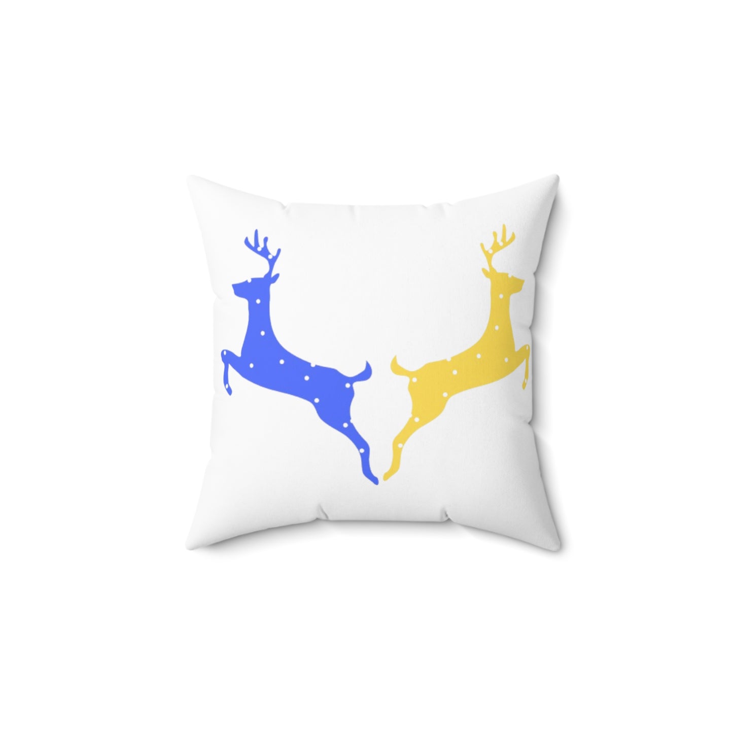 Spun Polyester Square Pillow/Maize & Blue, Poke a Dot Reindeer/Holiday/White/MI