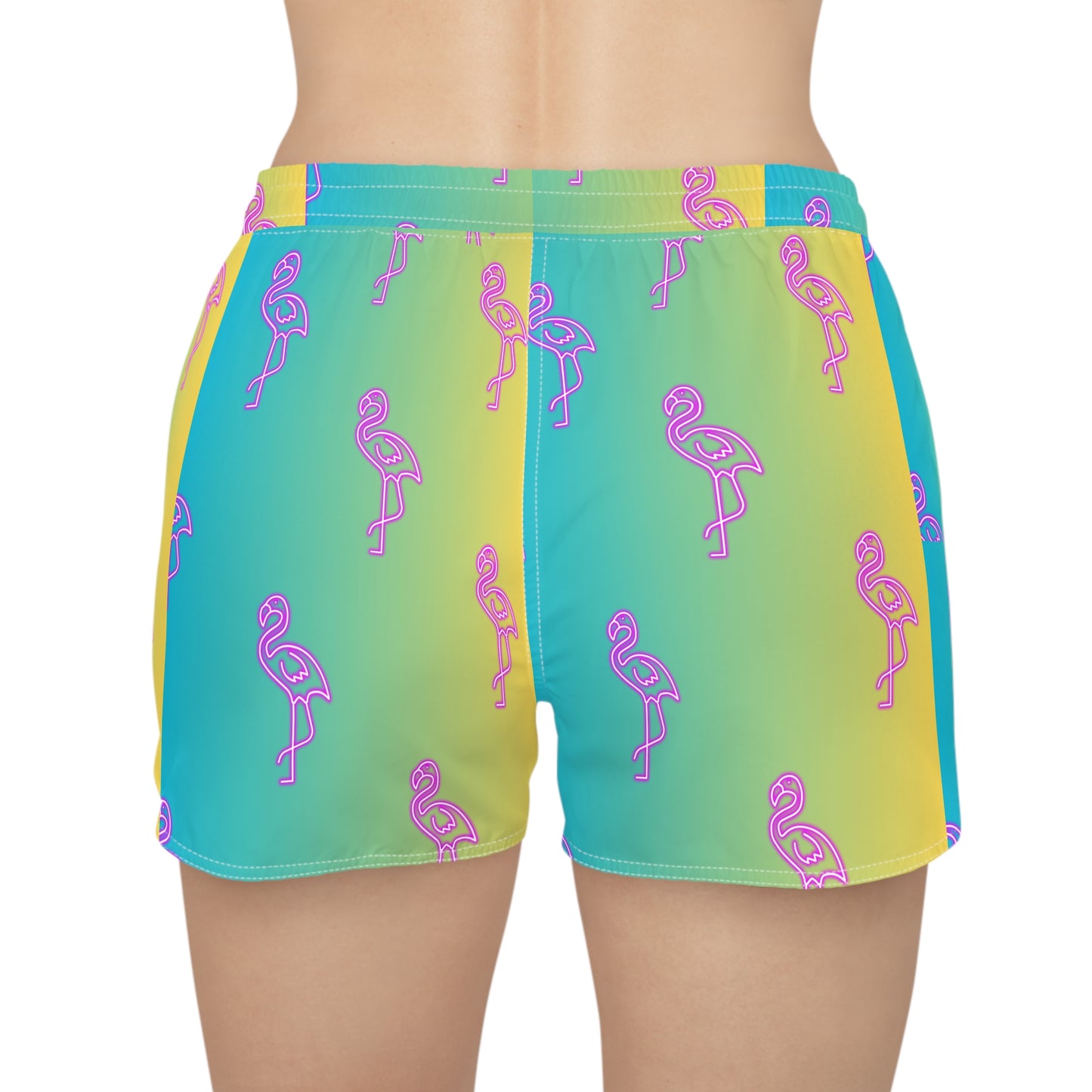 Women's Casual Shorts (AOP)/Neon Pink Flamingo/Blue/Yellow Gradient