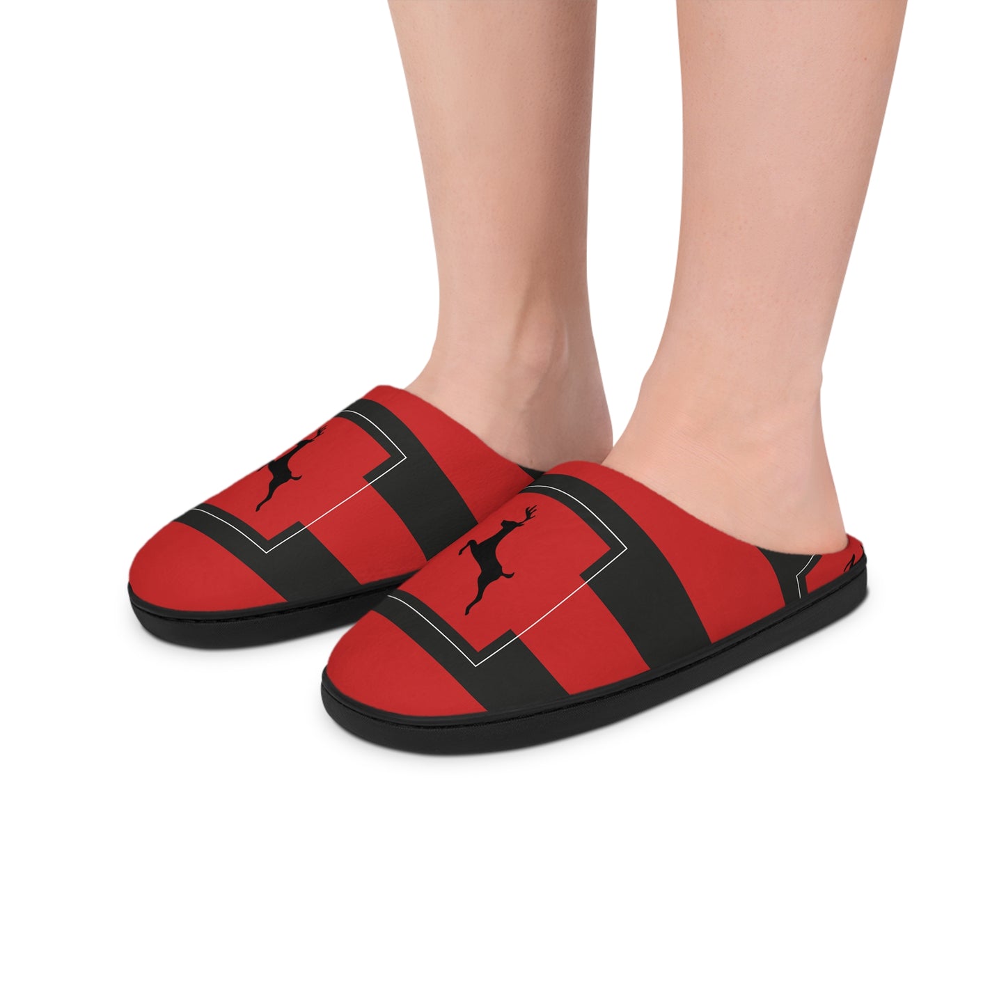 Men's Indoor Slippers/ Holiday/ Red/Black striped Reindeer