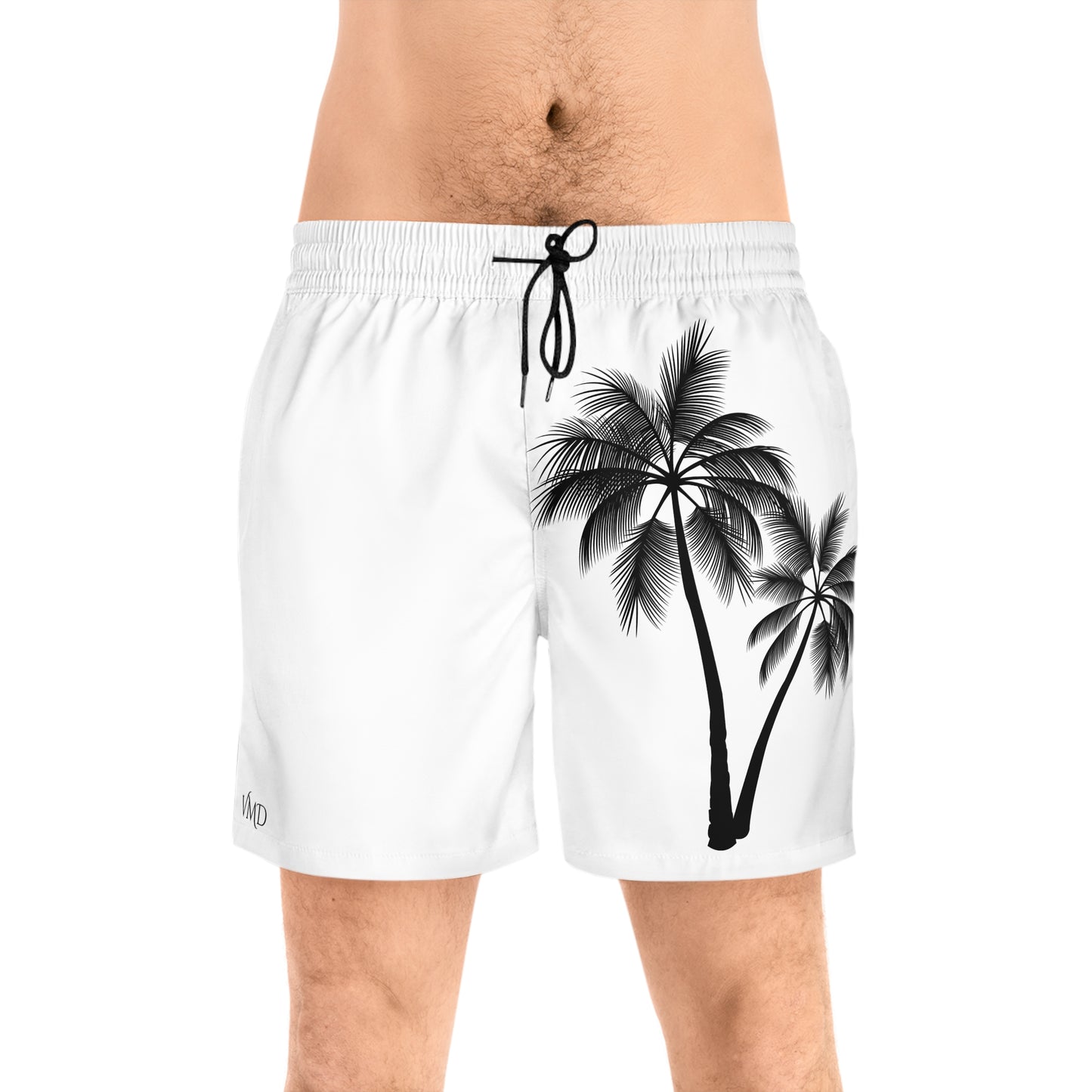 Men's Mid-Length Swim Shorts (AOP)/2 Palm Trees/Black/White