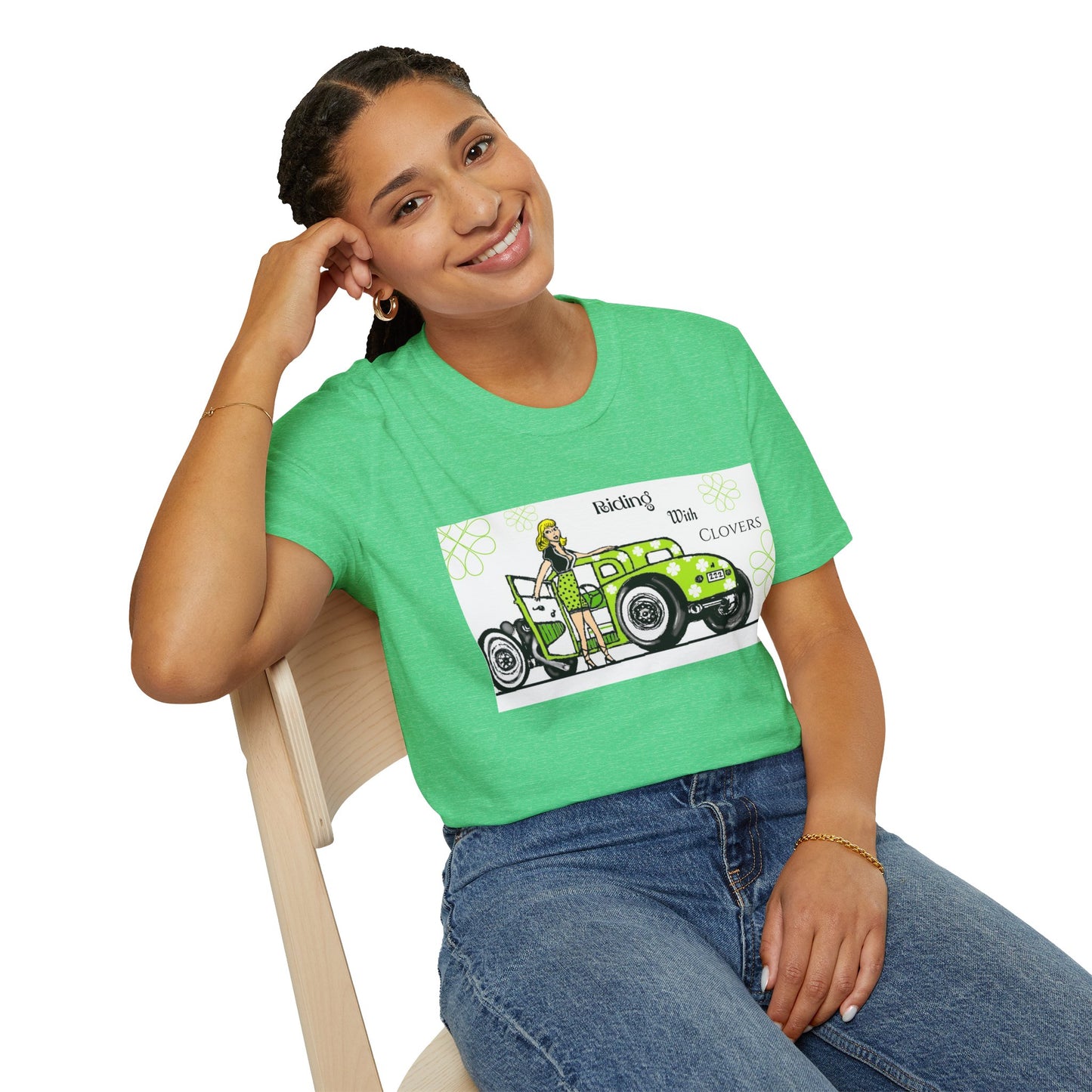 Unisex Softstyle T-Shirt/ Riding with clovers/blonde