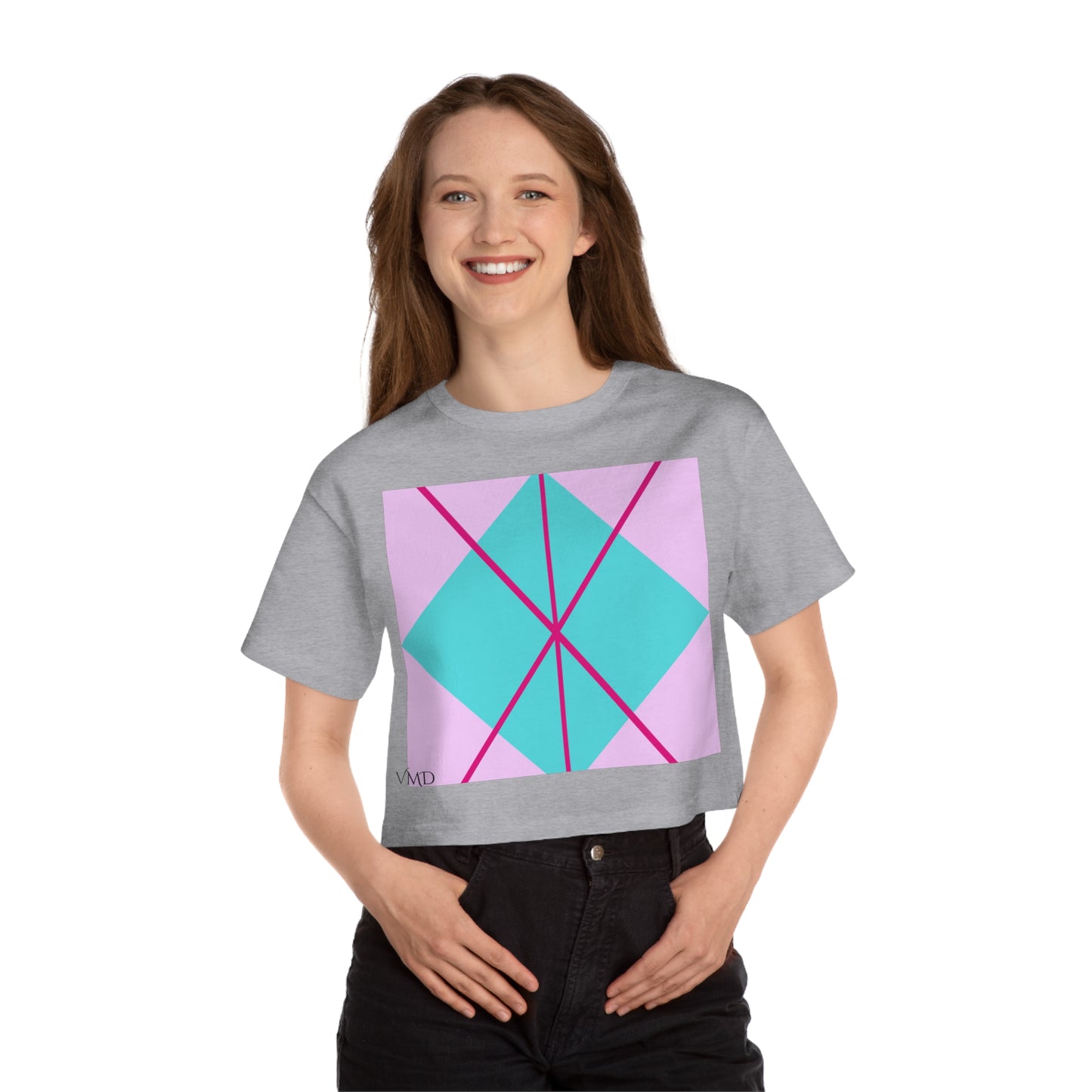 Champion Women's Cropped T-Shirt/Spring/Blue/Diamond/Pink lines