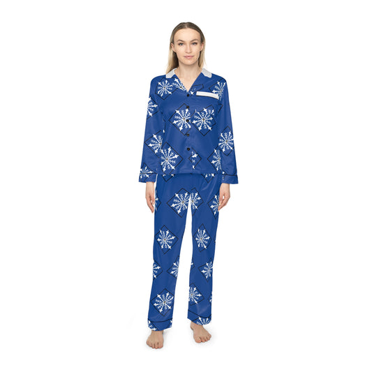 Women's Satin Pajamas (AOP) Holiday/Blue/Snowflake