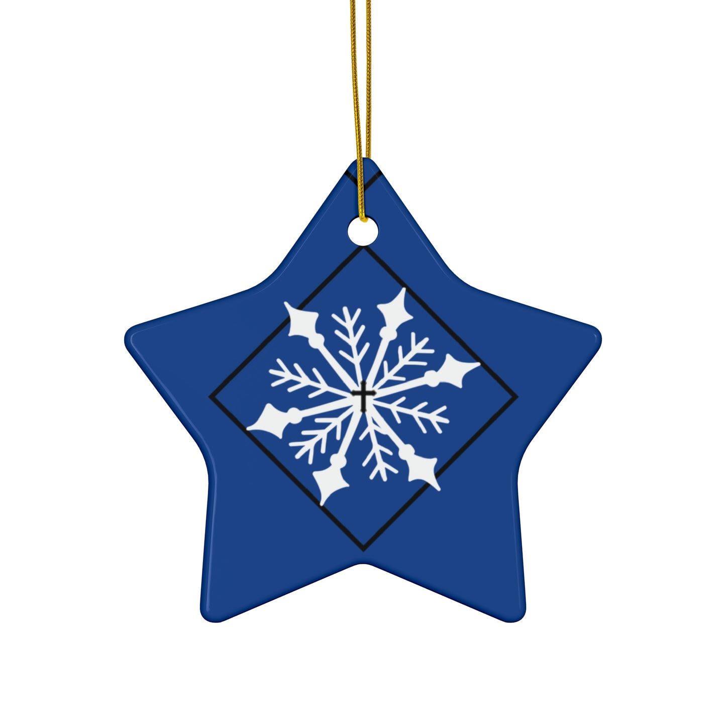 Ceramic Ornament, 4 Shapes/ Dark blue/ White Snowflake