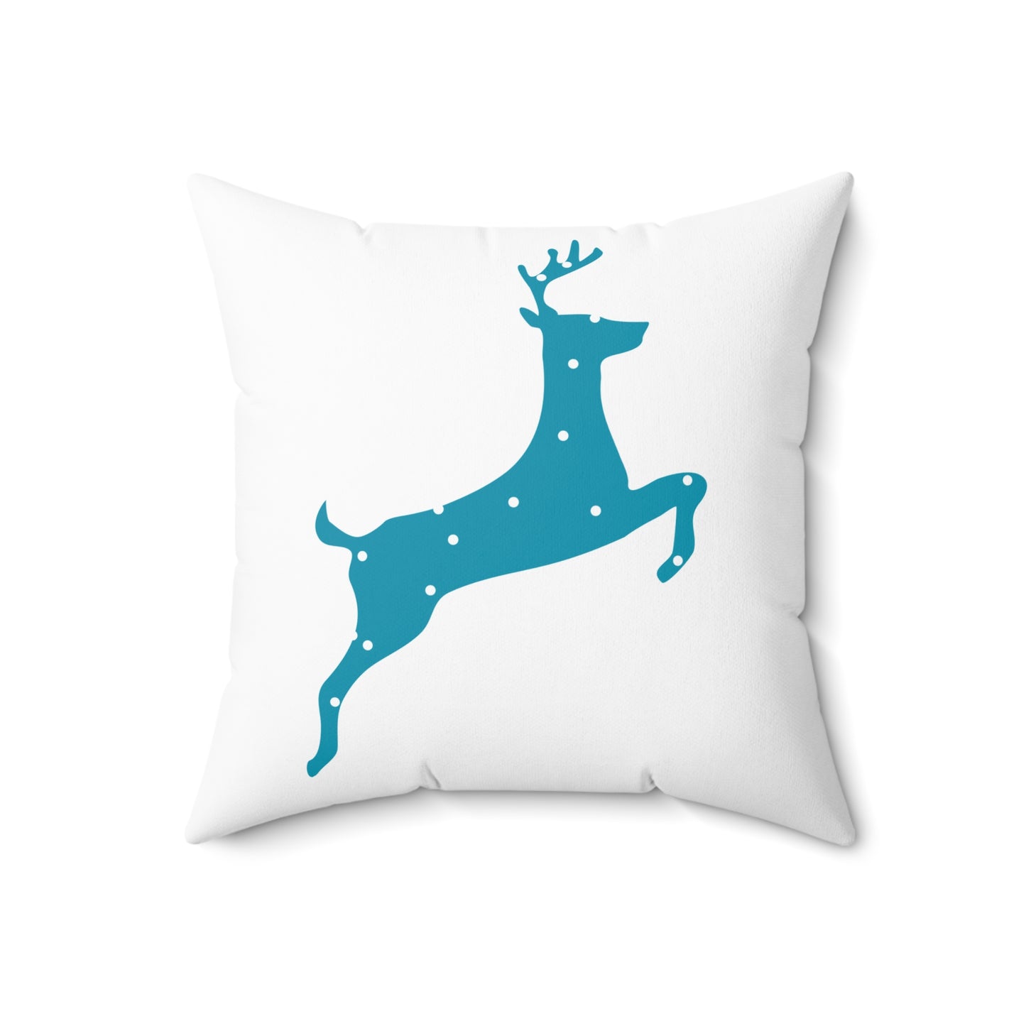 Spun Polyester Square Pillow/Turquoise Poke a Dot Reindeer/Holiday/White