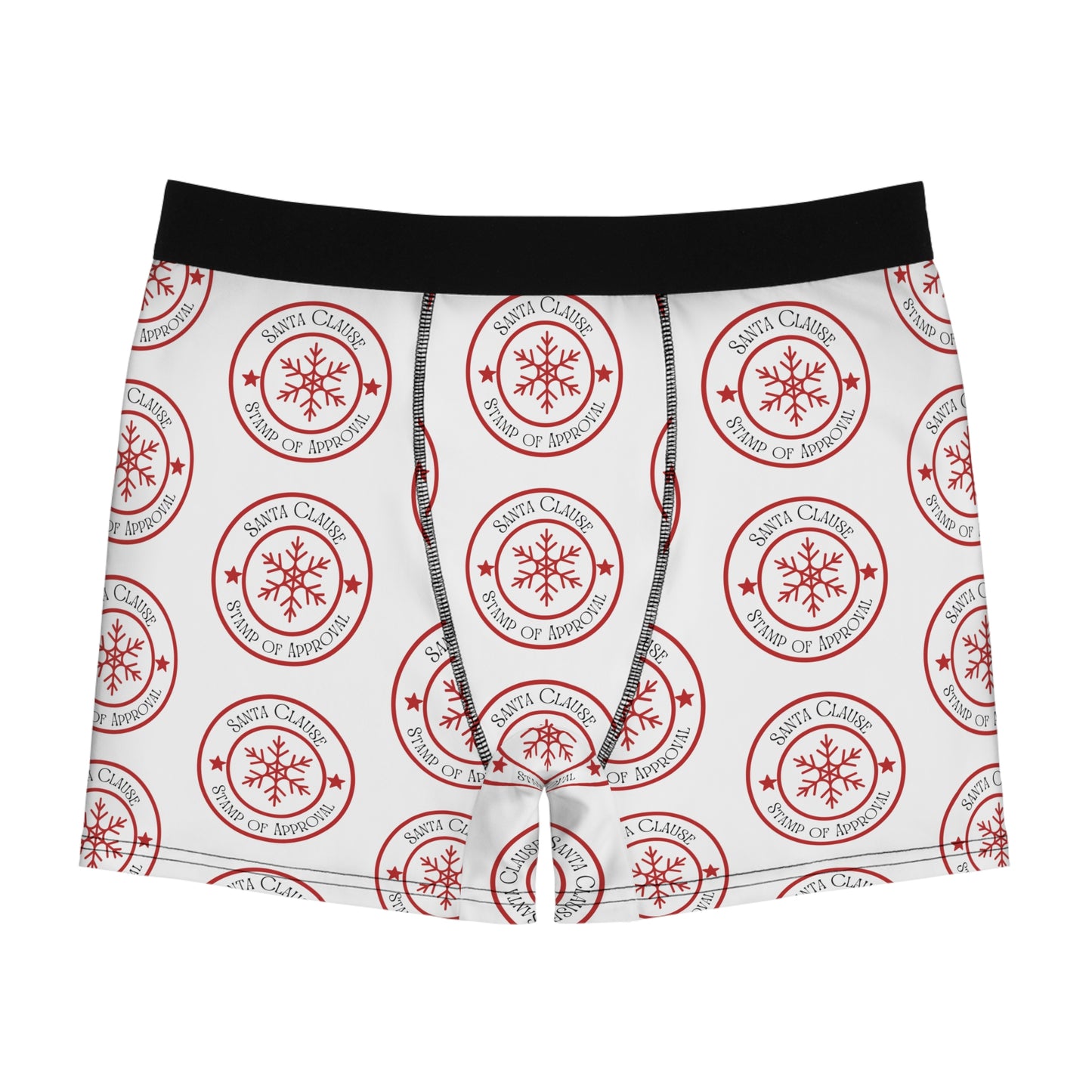 Men's Boxer Briefs (AOP) /Holiday/Santa's stamp of approval/Red/White