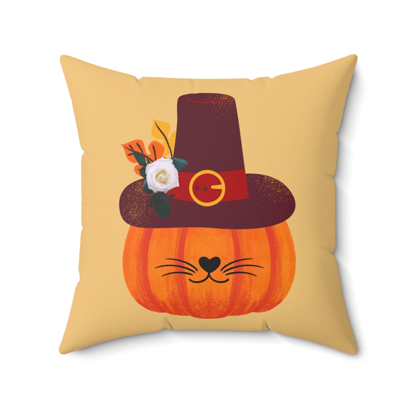 Spun Polyester Square Pillow/ Pilgrim Kitty Pumpkin/Holiday