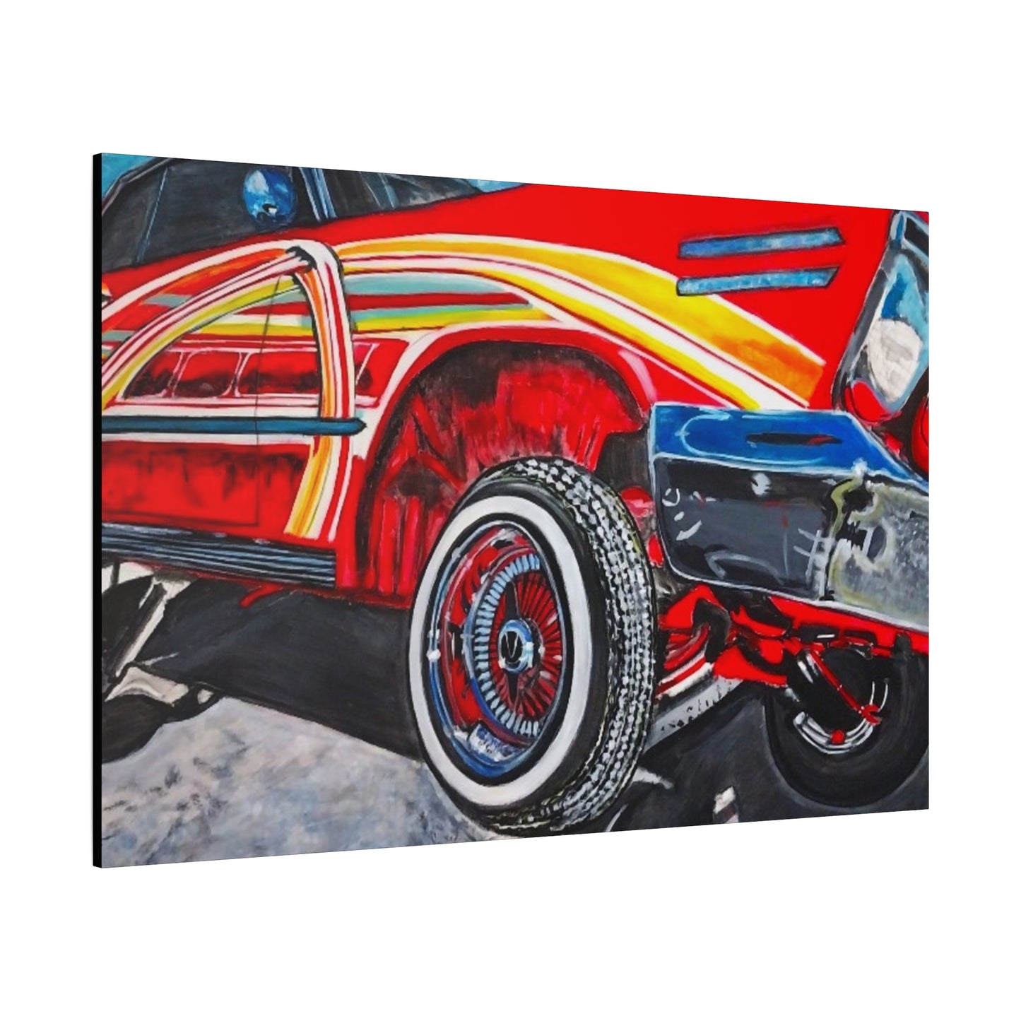 Matte Canvas, Stretched, 1.25" /Acrylic Painted Print/Red Lowrider on Hydraulics