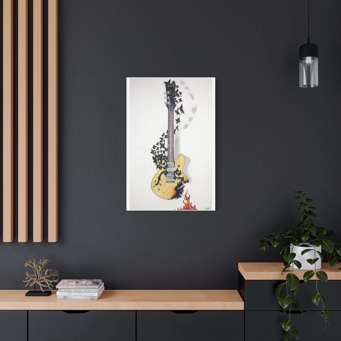 Matte Canvas, Stretched, 1.25" Acrylic Painting Print/ Music Never Dies Guitar