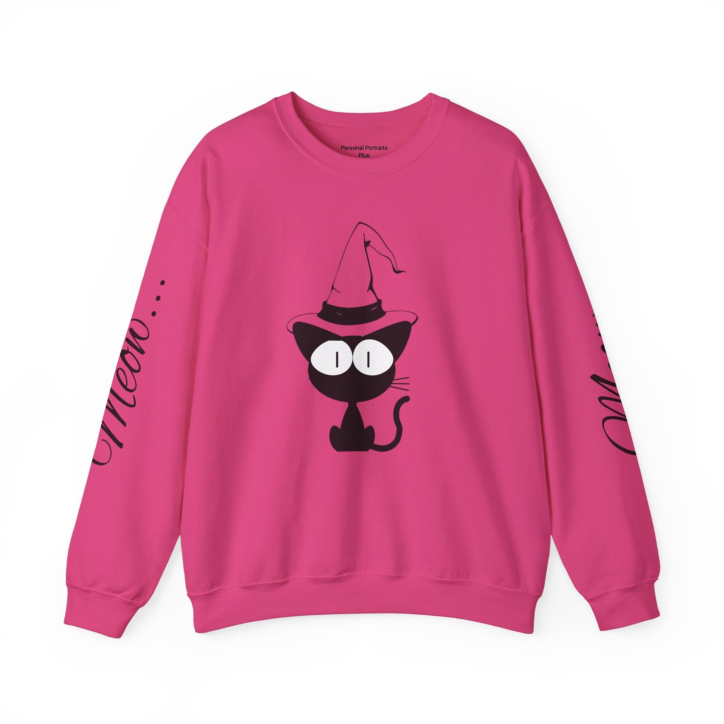 Womans Heavy Blend™ Crewneck Sweatshirt/Cat in a Hat/Holiday/Text down the Arm