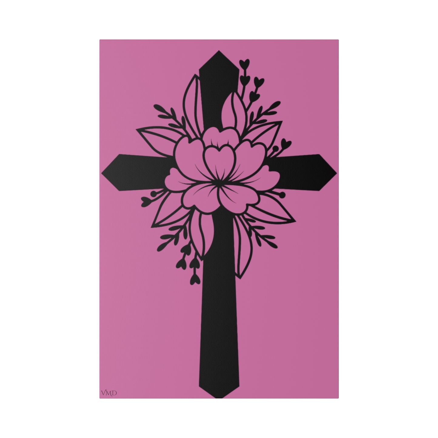 Digital Portrait Print, 0.75"/Floral Cross/Pink BG