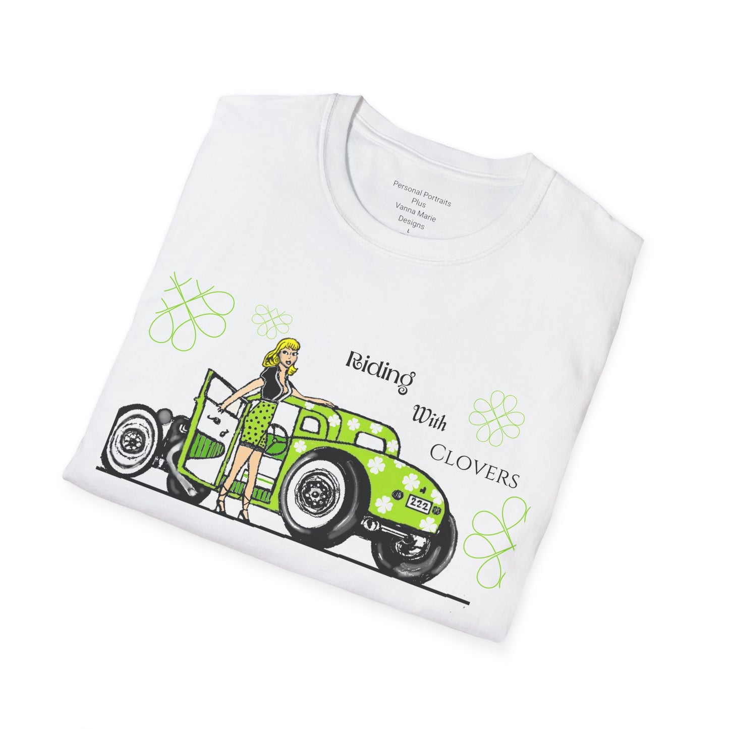 Unisex Softstyle T-Shirt/ Riding with clovers/blonde