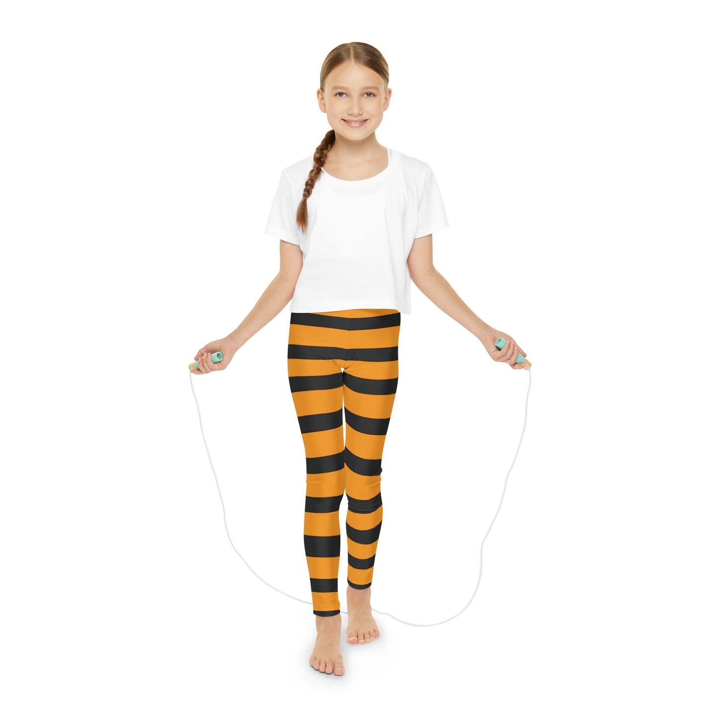 Youth Full-Length Leggings (AOP) Witch Stripes/ Orange