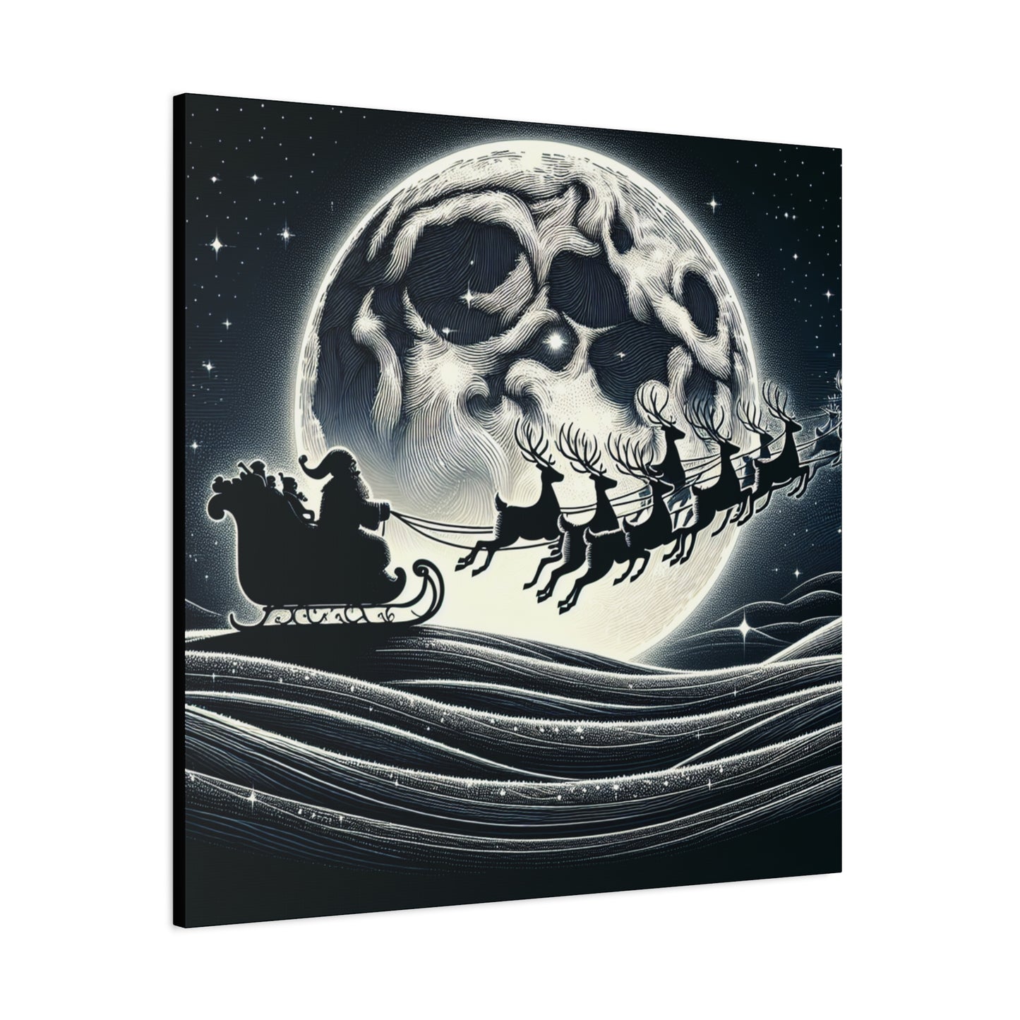 Matte Canvas, Stretched, 1.25"/Santa and His Flying Reindeer/Moon BG