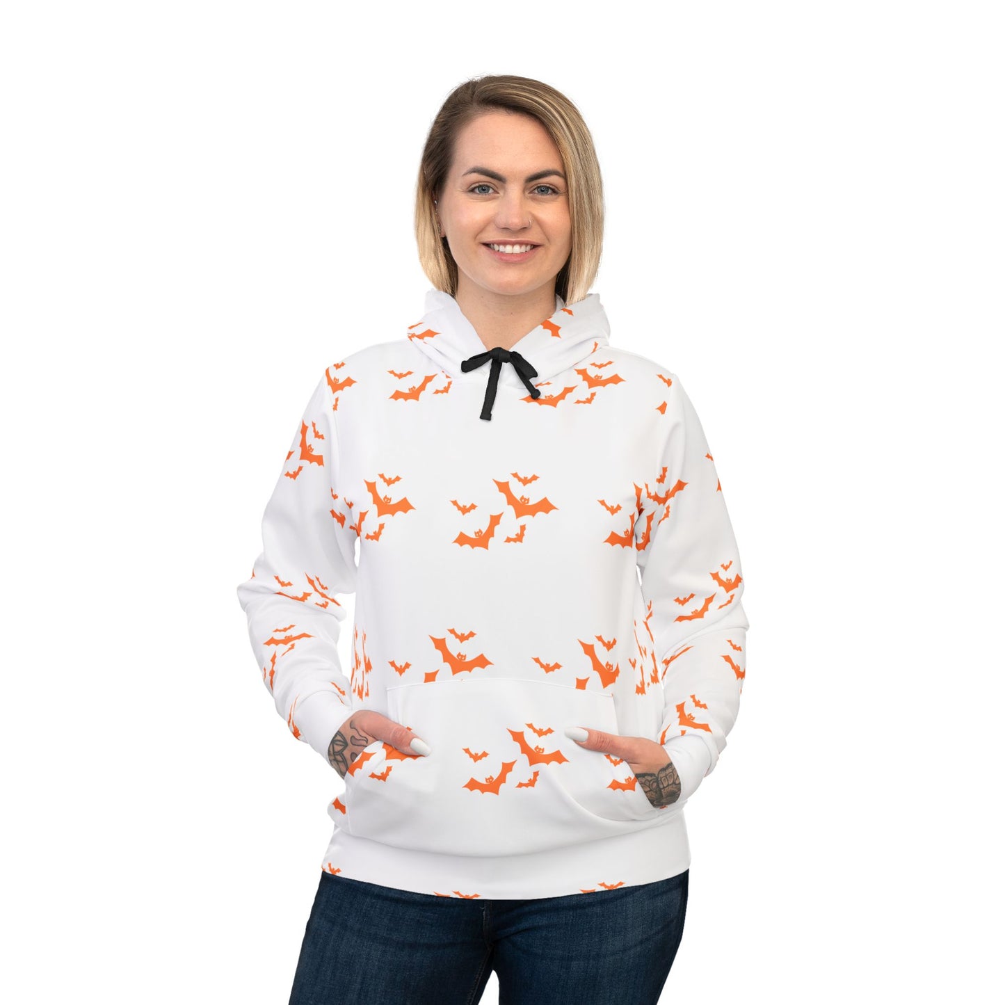 Unisex Athletic Hoodie (AOP)/Bats/Orange/Halloween