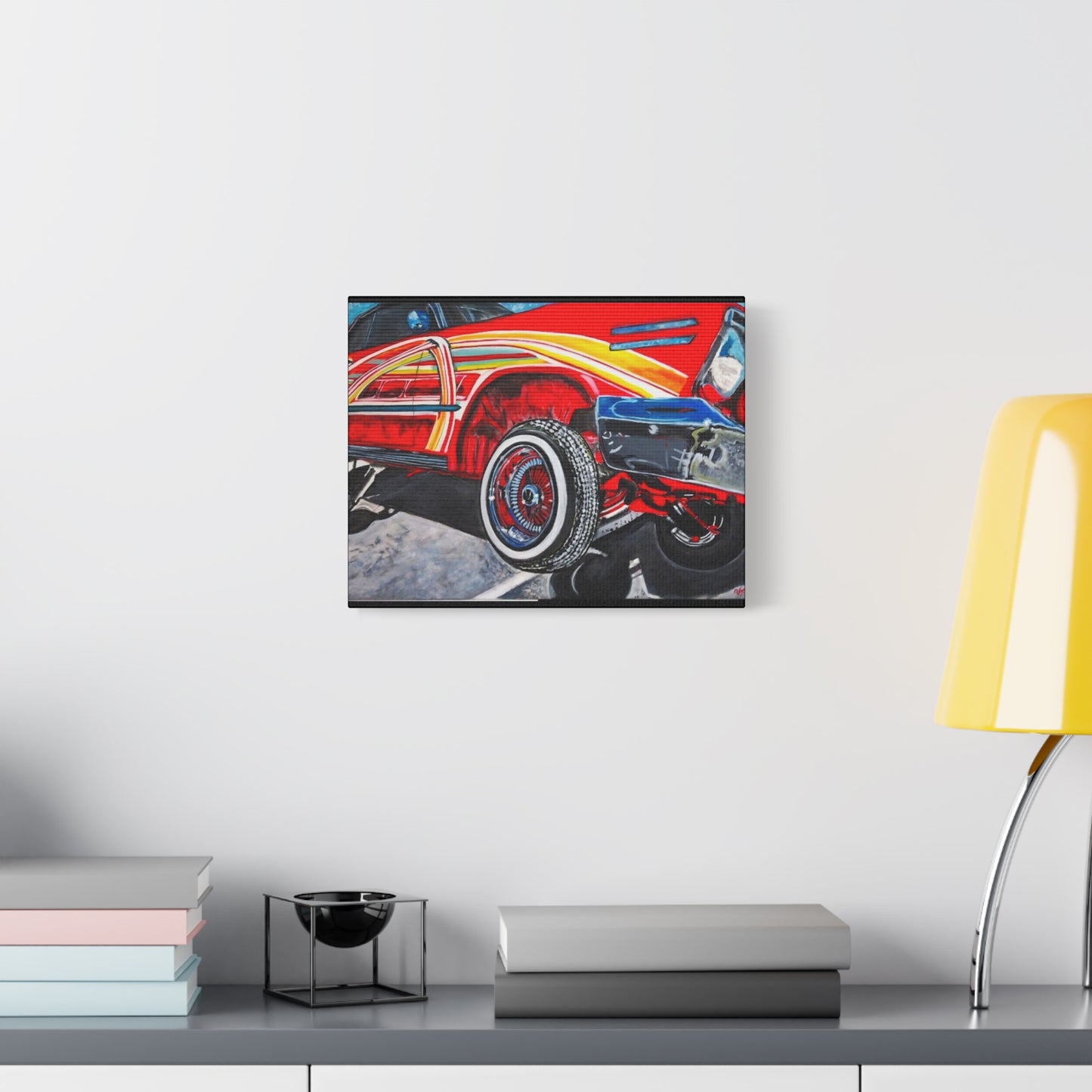 Matte Canvas, Stretched, 1.25" /Acrylic Painted Print/Red Lowrider on Hydraulics