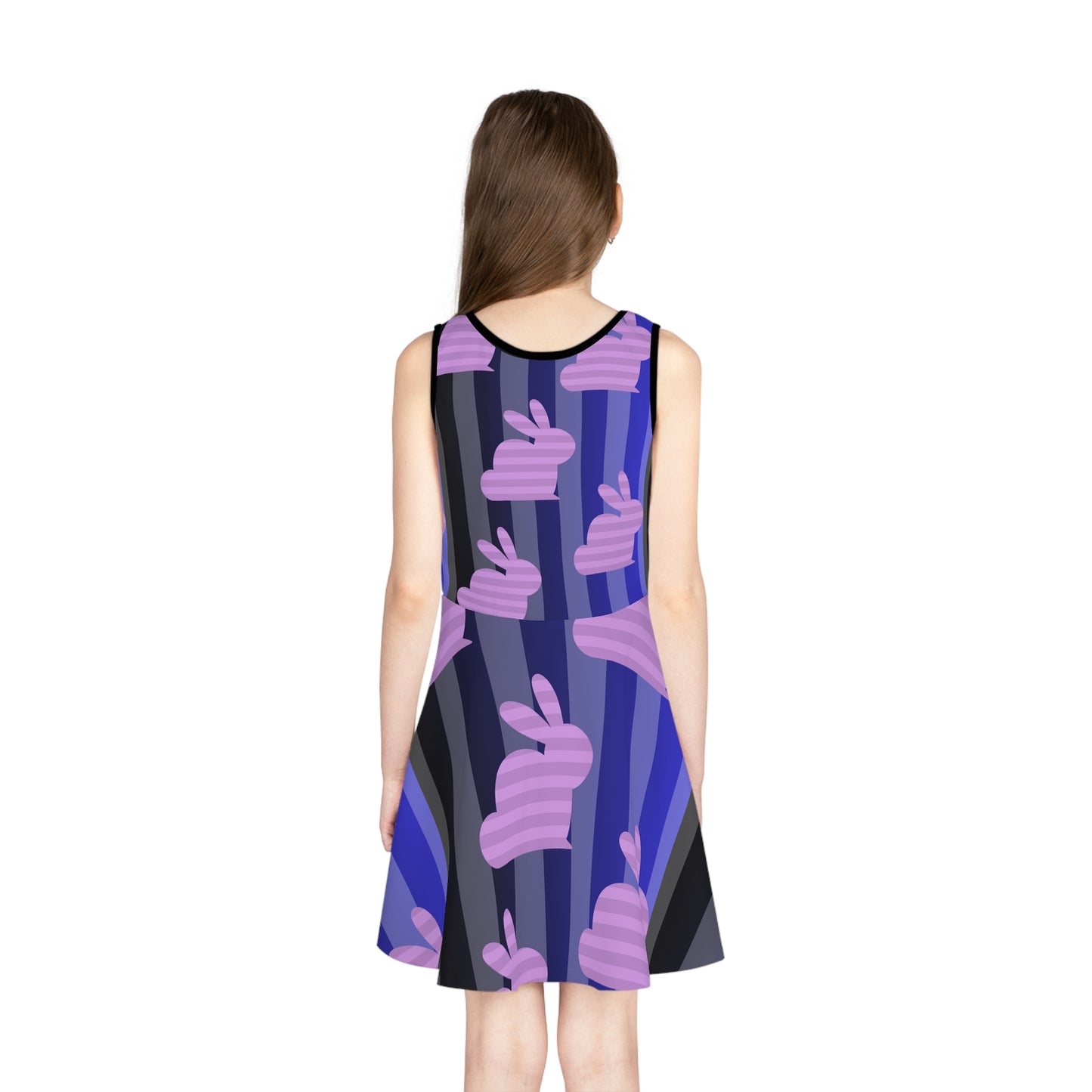 Girls' Sleeveless Easter/ Sundress (AOP)//Purple Bunnies/Blue Background