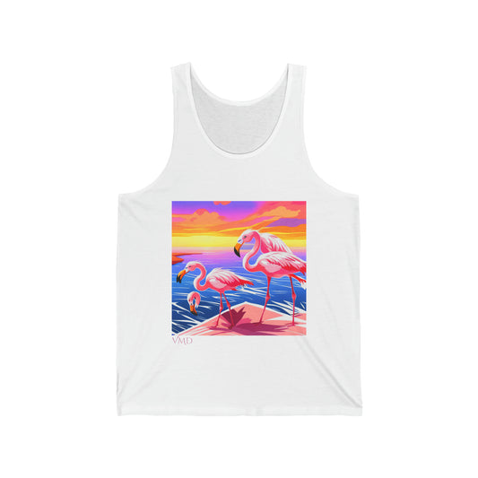 Womans Jersey Tank/Flamingos/water