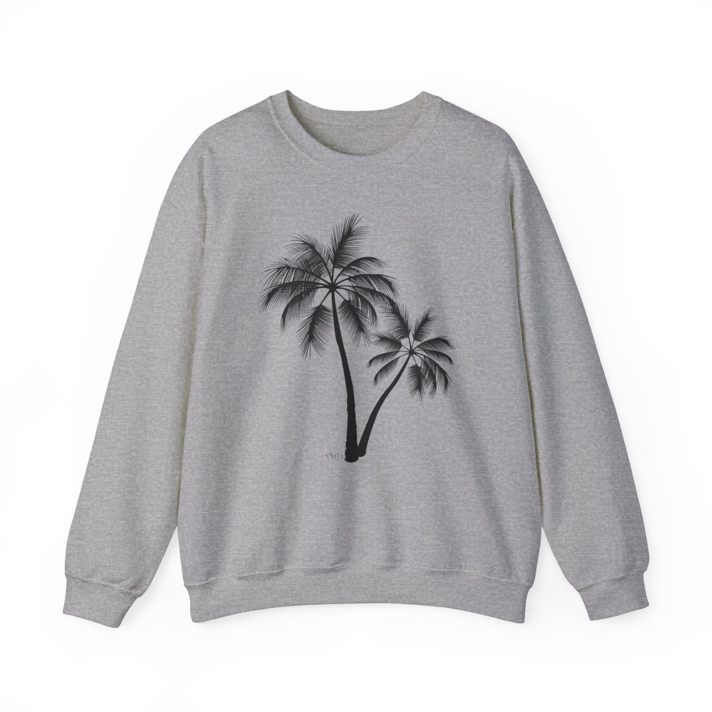 Womans Heavy Blend™ Crewneck Sweatshirt/2 Palm Trees/Black/White