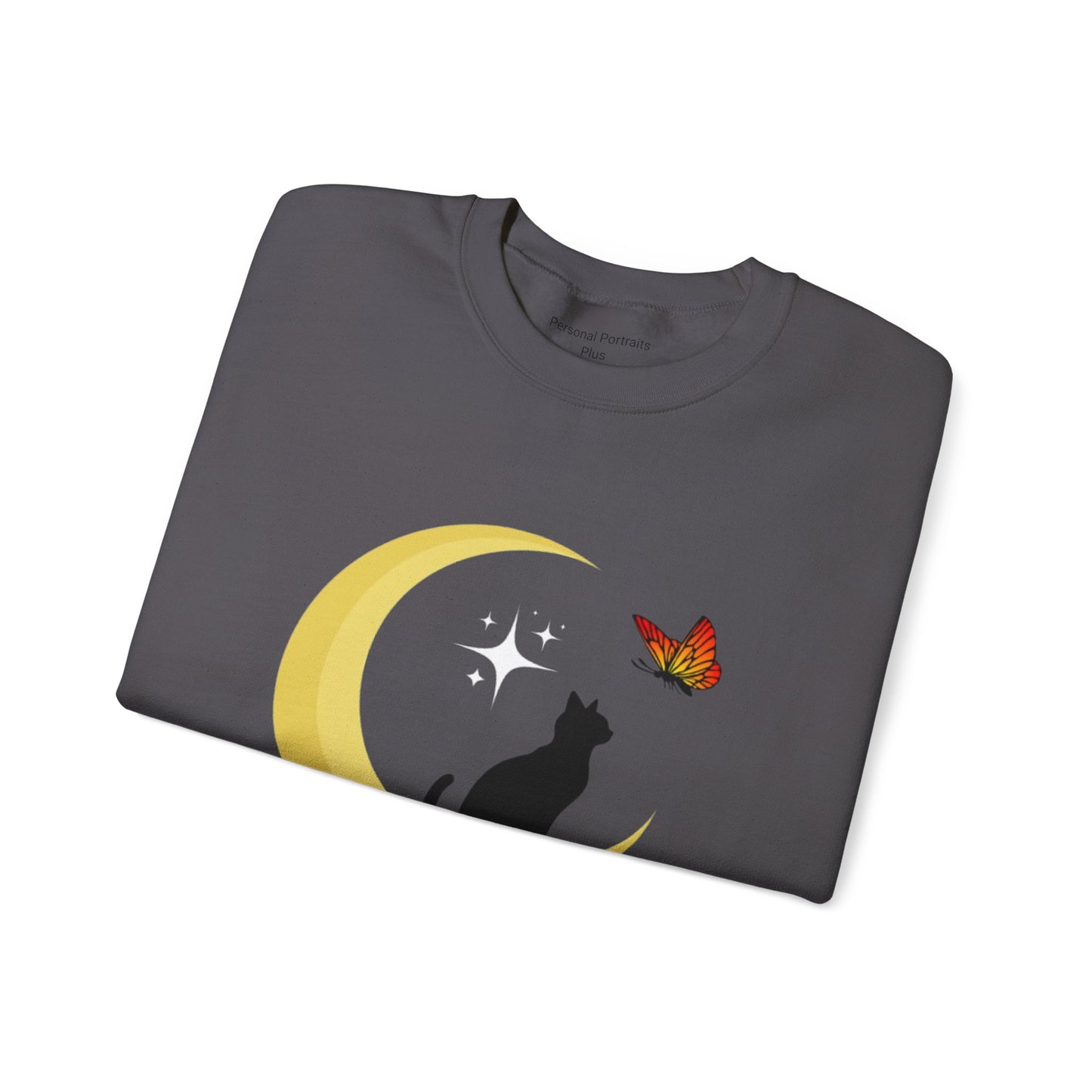 Woman's Heavy Blend™ Crewneck Sweatshirt/ Cat on the moon/White Star/Fall