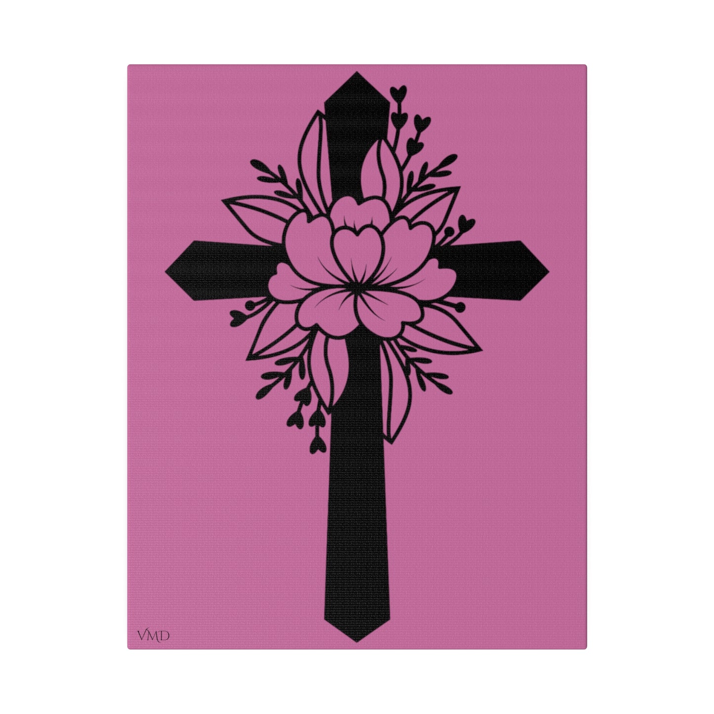 Digital Portrait Print, 0.75"/Floral Cross/Pink BG