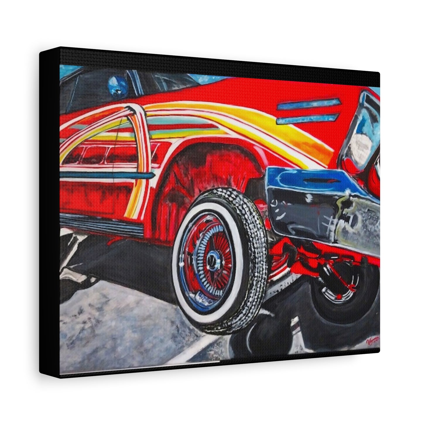 Matte Canvas, Stretched, 1.25" /Acrylic Painted Print/Red Lowrider on Hydraulics