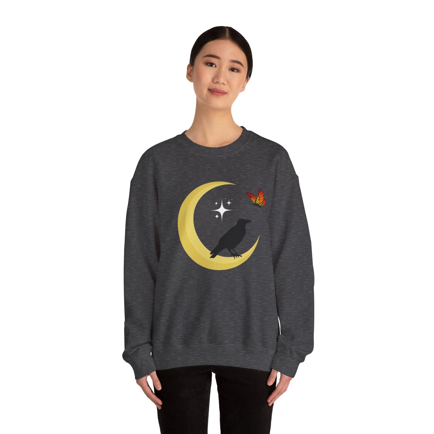 Woman's Heavy Blend™ Crewneck Sweatshirt/ Crow on the moon/White star/Fall