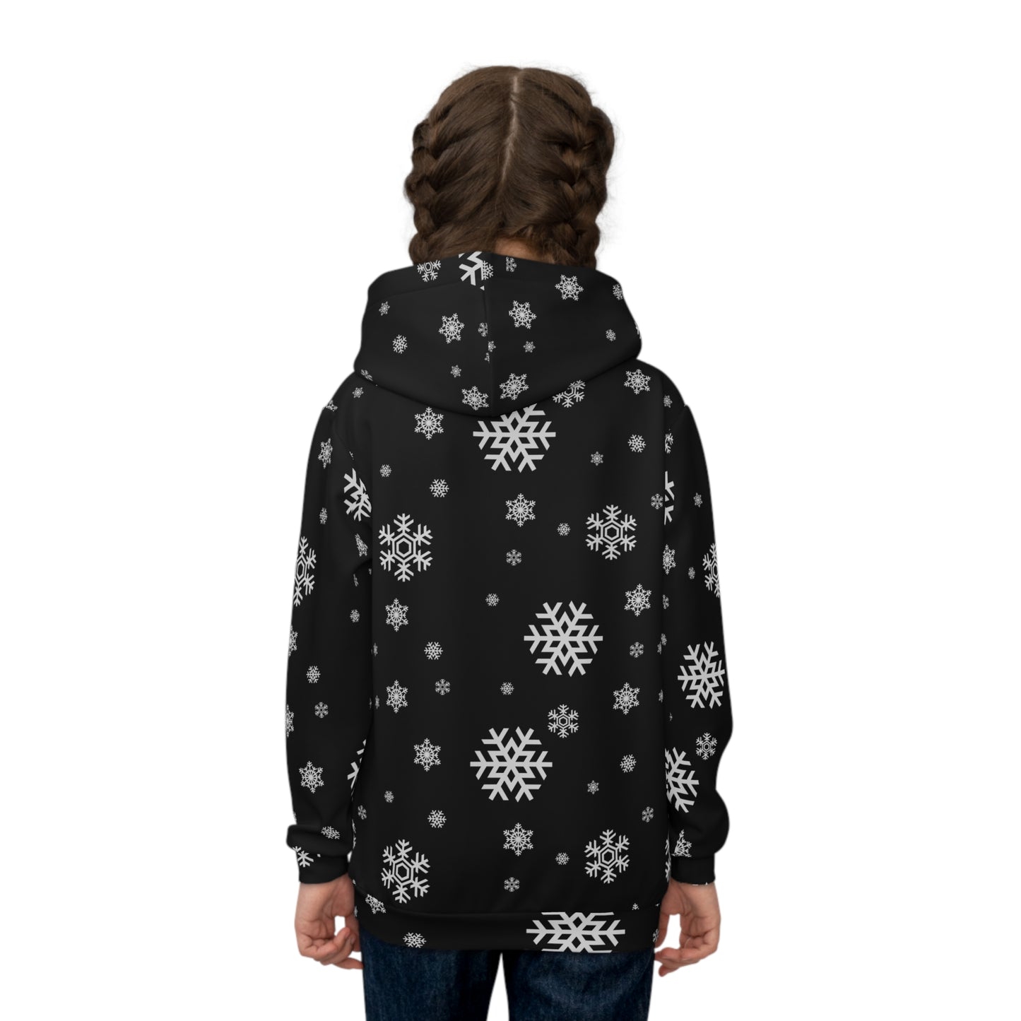 Children's Hoodie (AOP)/White Snowflakes /Black/ BG