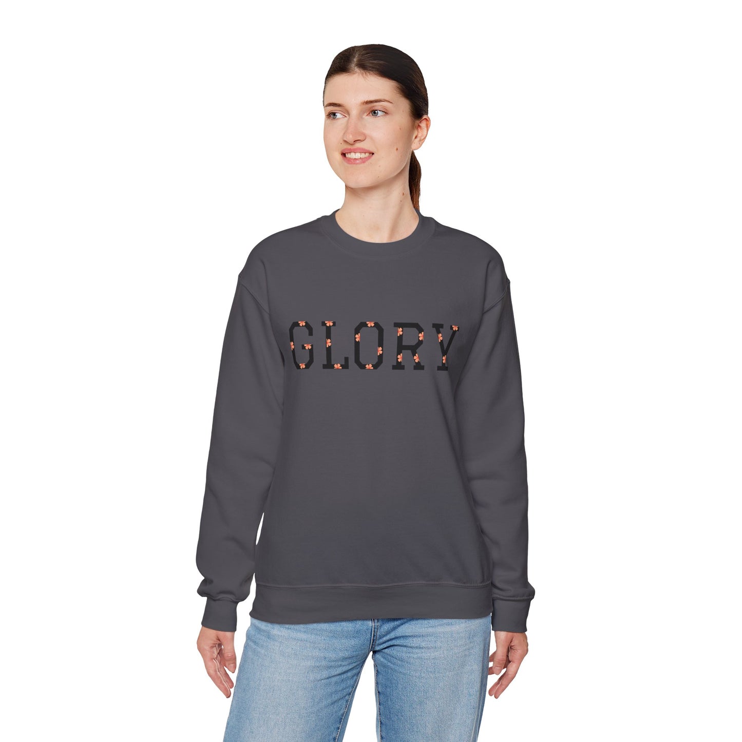 Womans/Heavy Blend™ Crewneck Sweatshirt/Glory/Black/Orange Daisies