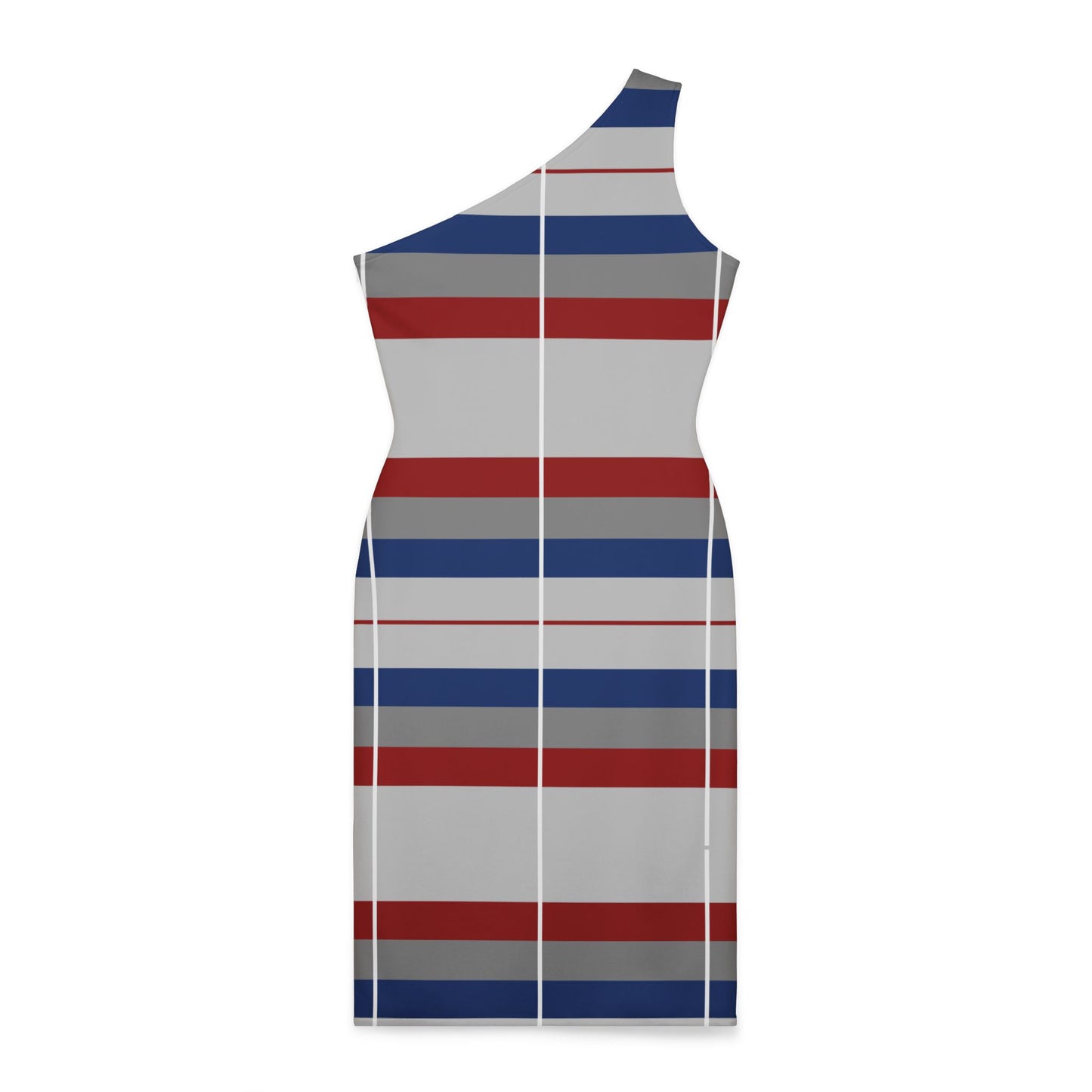 Woman's Shoulder Dress (AOP)/Blue/ Red /Gray Stripped/Pin Strip White