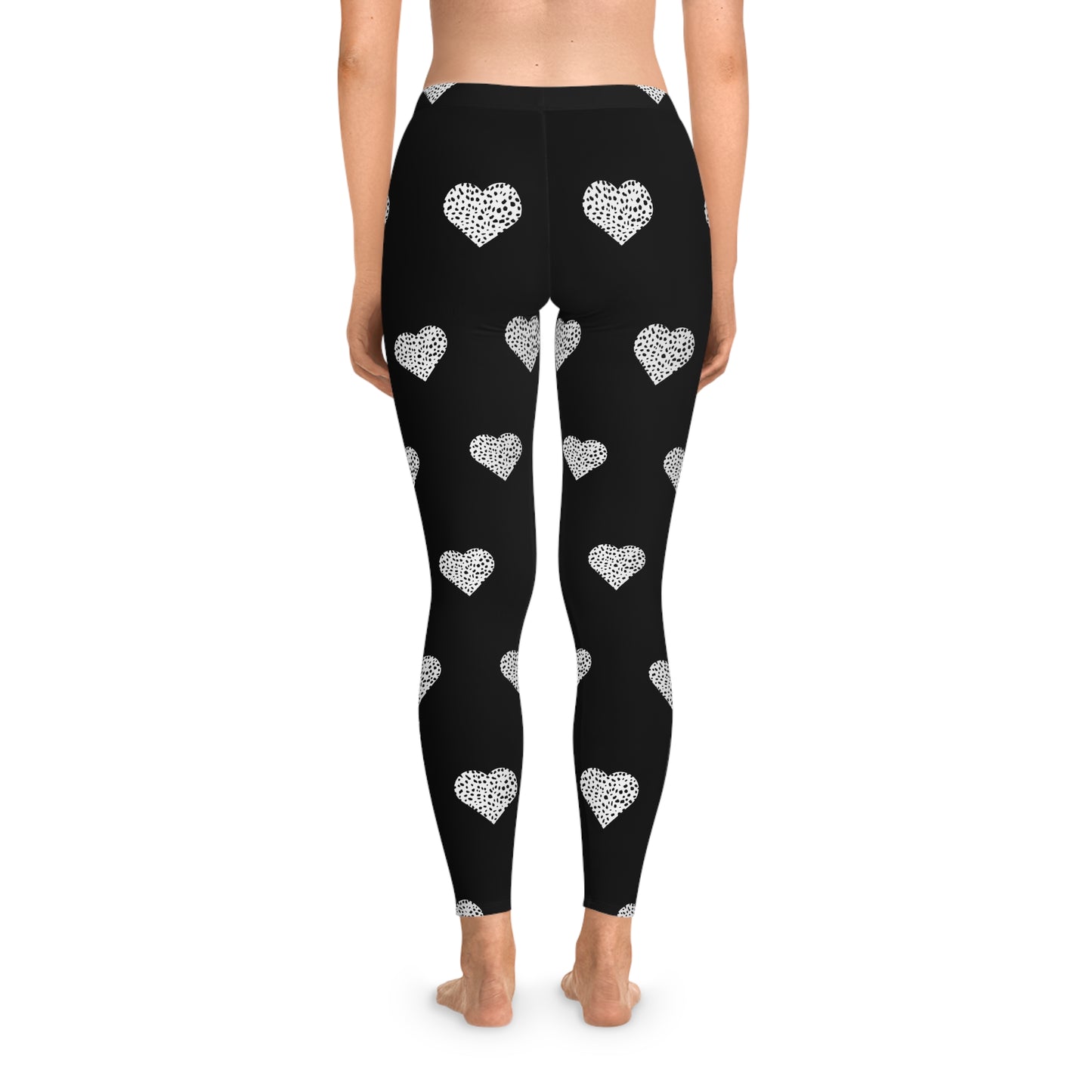 Woman's Stretchy Leggings (AOP)/Hearts/Dalmation Print/Black