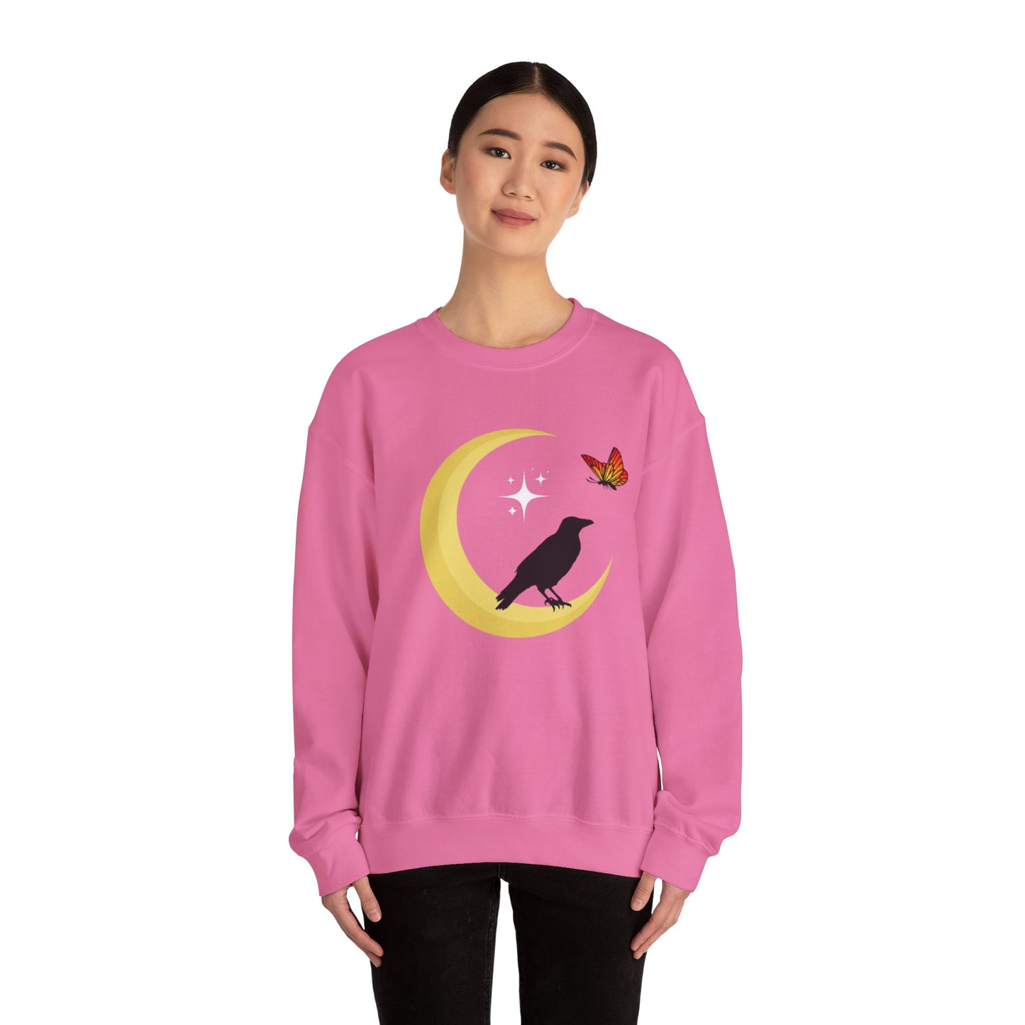 Woman's Heavy Blend™ Crewneck Sweatshirt/ Crow on the moon/White star/Fall