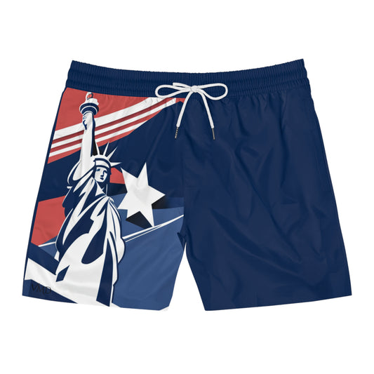 Men's Mid-Length Swim Shorts (AOP)/Statue of Liberty/R/W/B