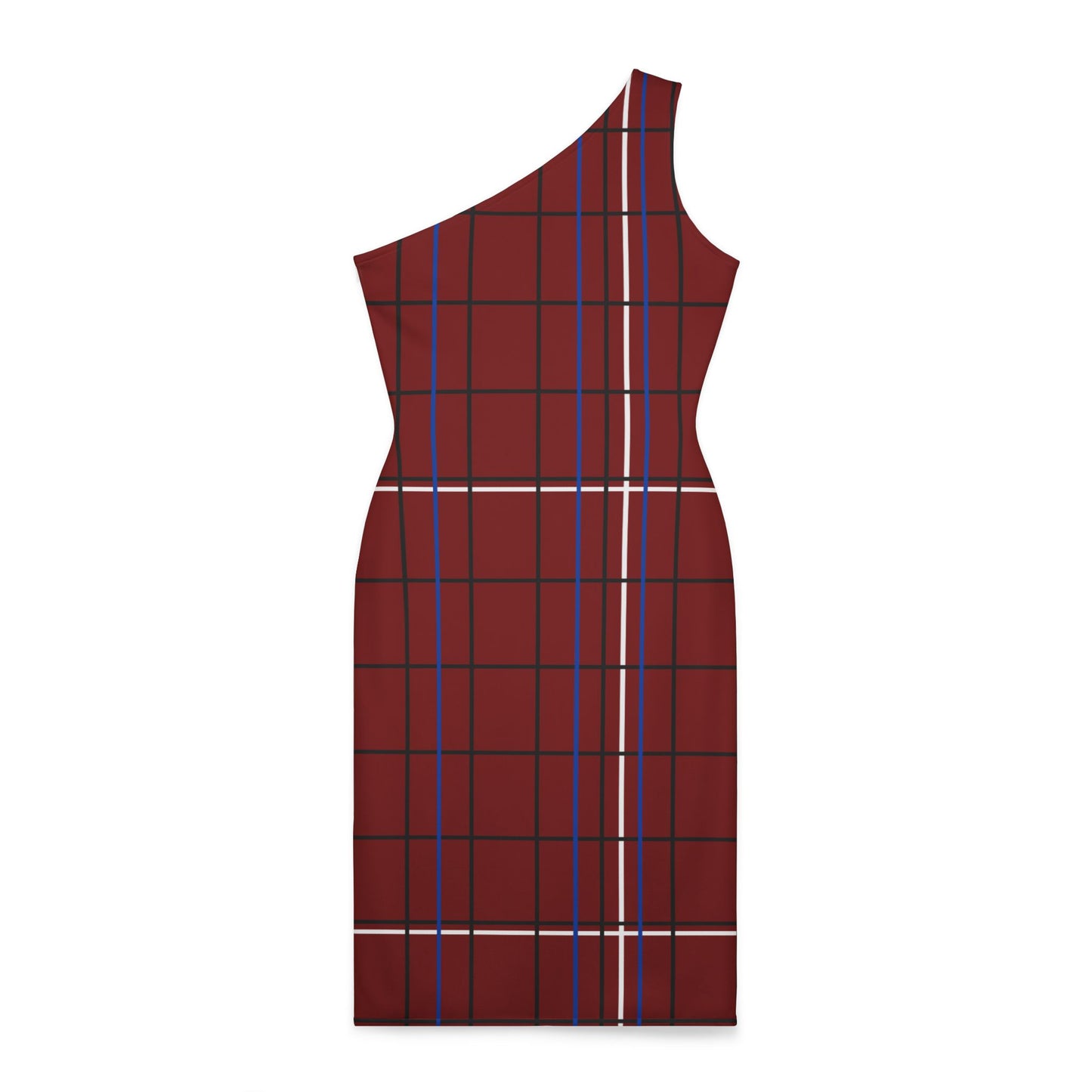 Woman's Shoulder Dress (AOP) Maroon/Red/Blue/White/ Black/Plaid