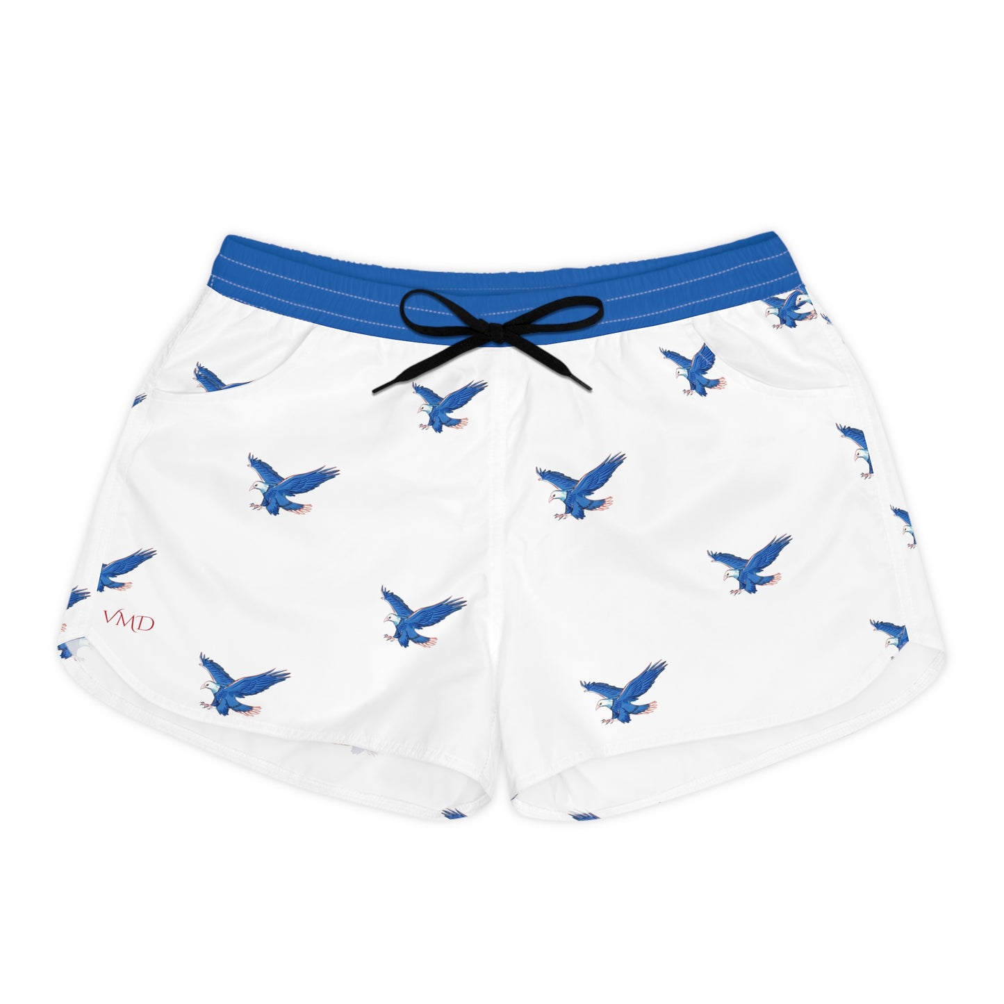 Women's Casual Shorts (AOP)/American Bald Eagle/Blue Waistband