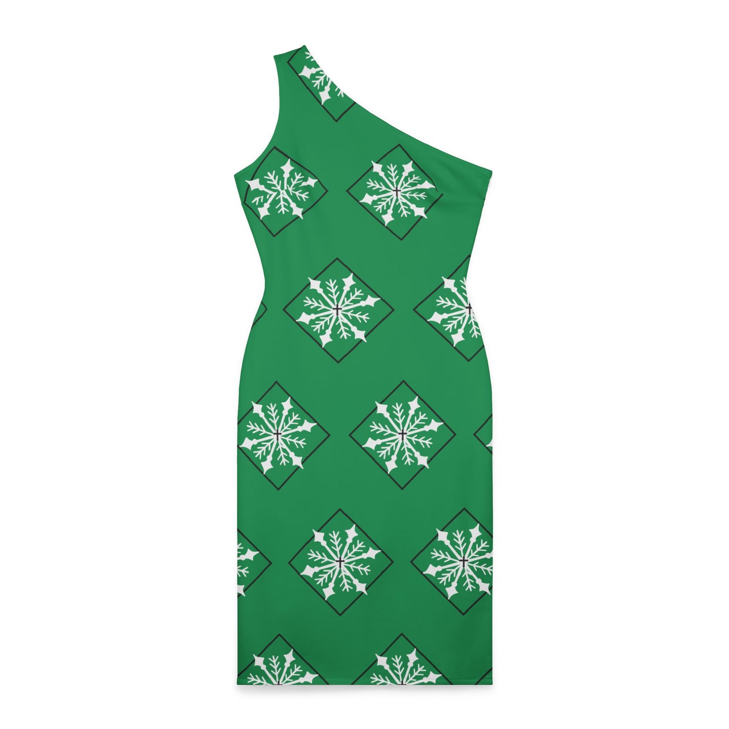 Women's Holiday Shoulder Dress (AOP)White Snowflake/Diamond/Green BG