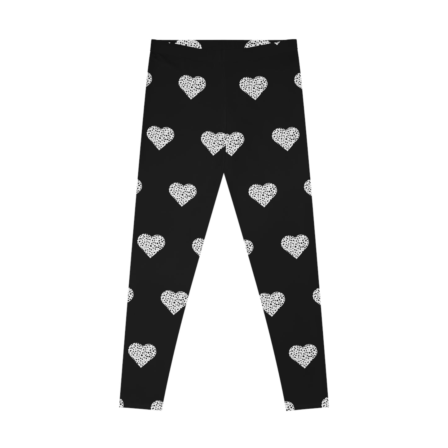 Woman's Stretchy Leggings (AOP)/Hearts/Dalmation Print/Black