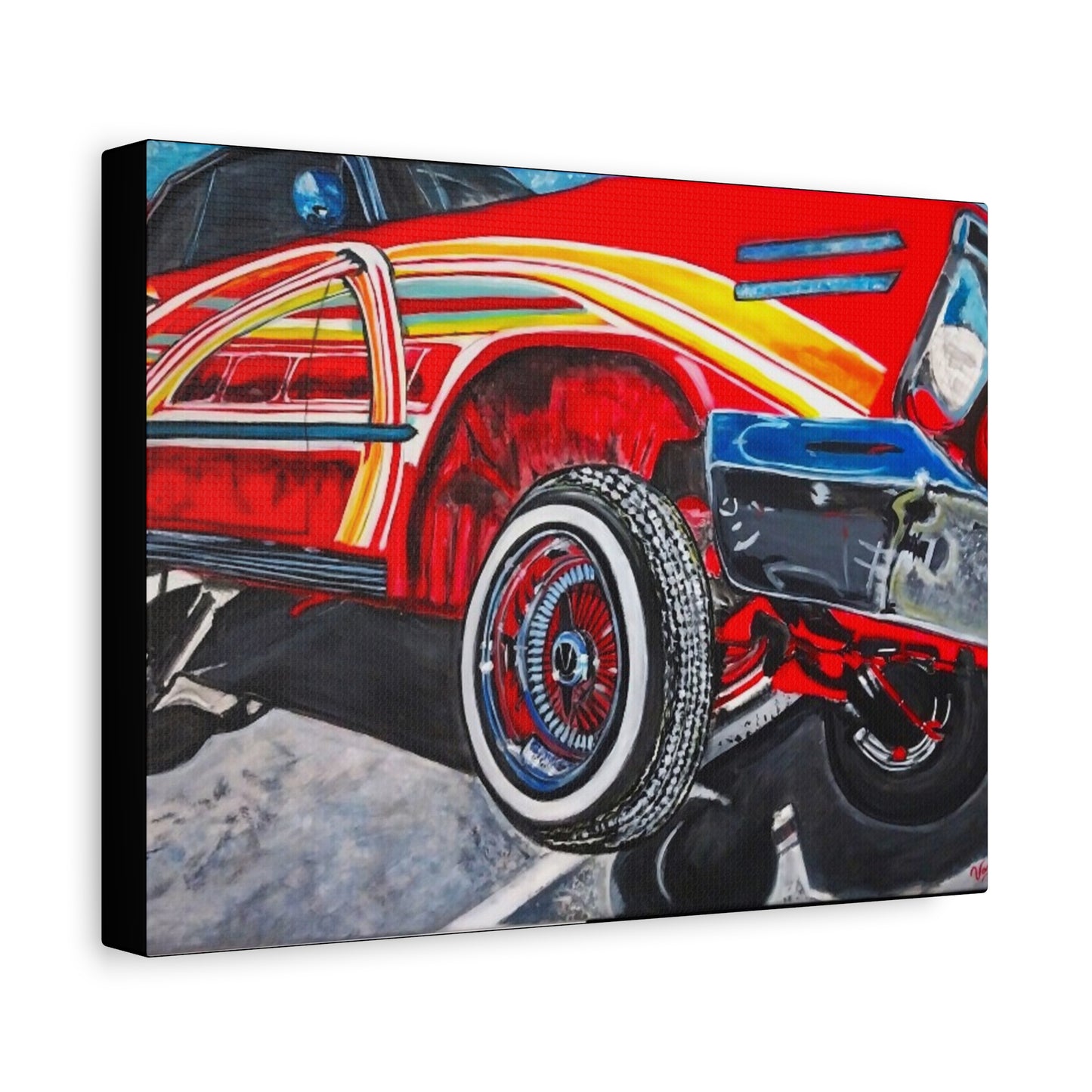 Matte Canvas, Stretched, 1.25" /Acrylic Painted Print/Red Lowrider on Hydraulics