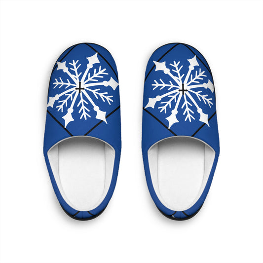 Woman's Indoor Slippers/Holiday/Dark Blue/White Snowflake