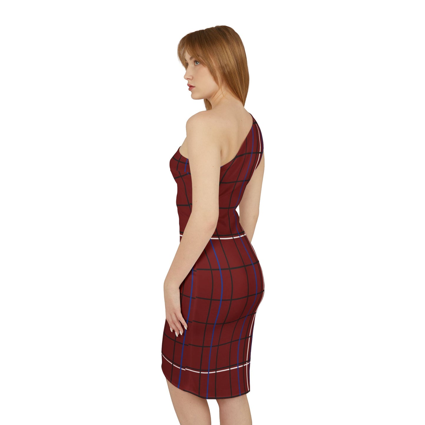 Woman's Shoulder Dress (AOP) Maroon/Red/Blue/White/ Black/Plaid