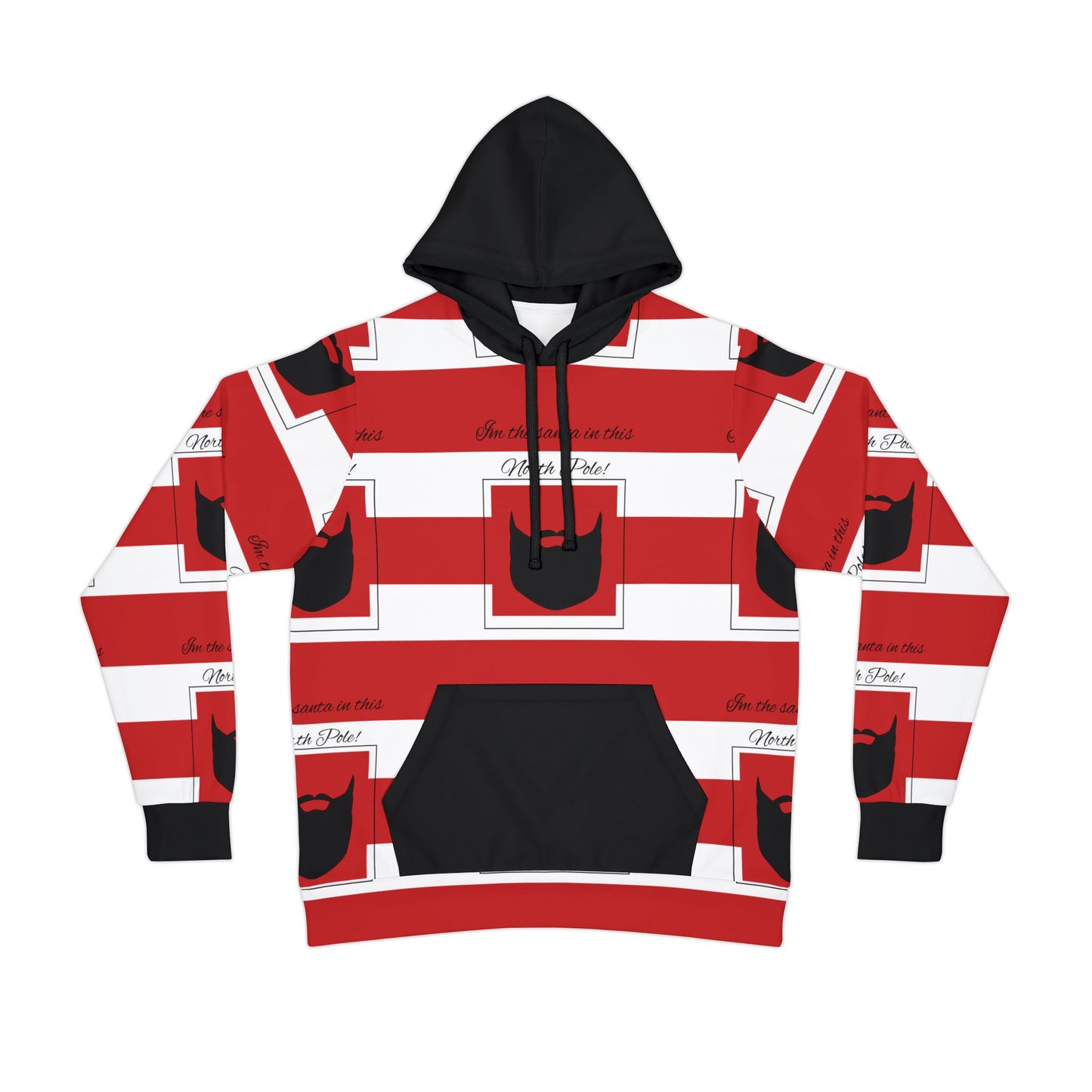 Men's Athletic Hoodie (AOP)/ I'm the Santa in this North Pole/ Red/White Striped