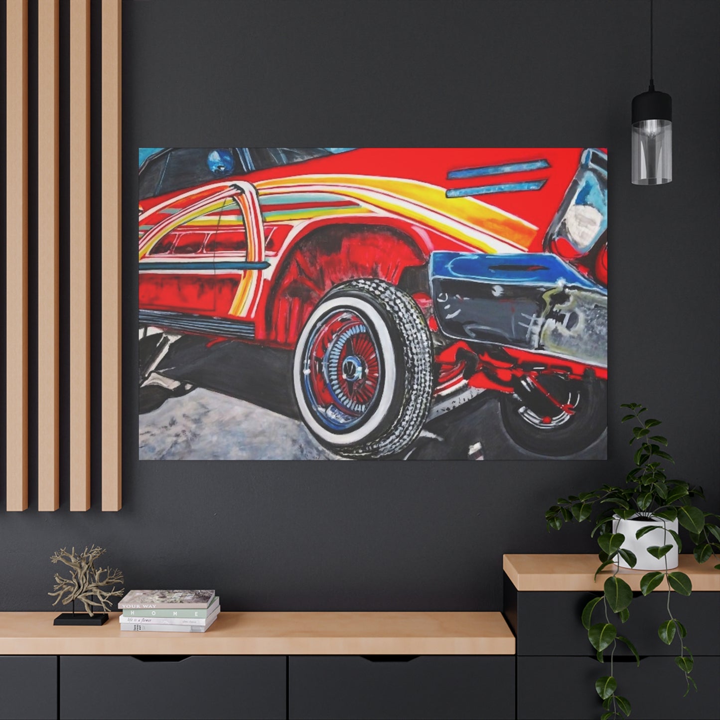 Matte Canvas, Stretched, 1.25" /Acrylic Painted Print/Red Lowrider on Hydraulics