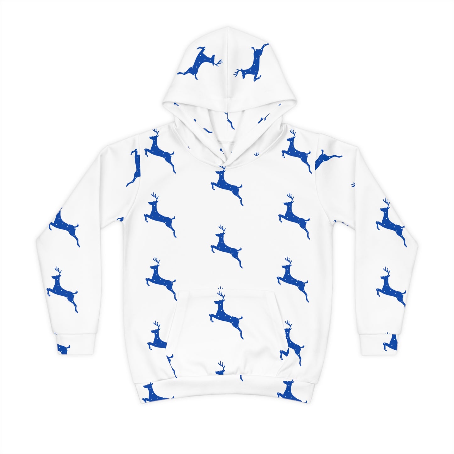 Children's Hoodie (AOP/Blue Poke a Dot Reindeer/White BG